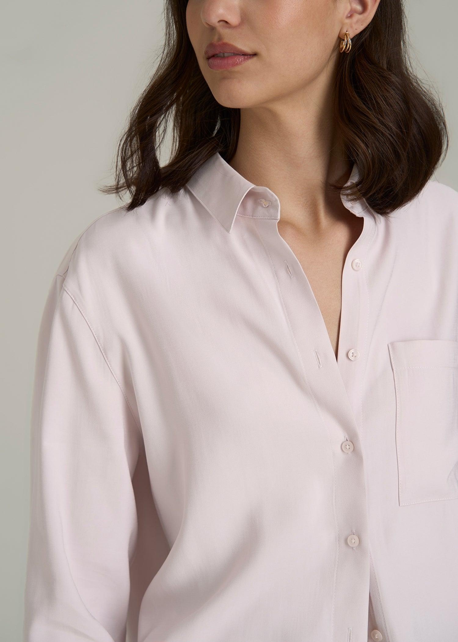 Relaxed Button-Up Single-Pocket Blouse for Tall Women in Grey Lilac Product Image