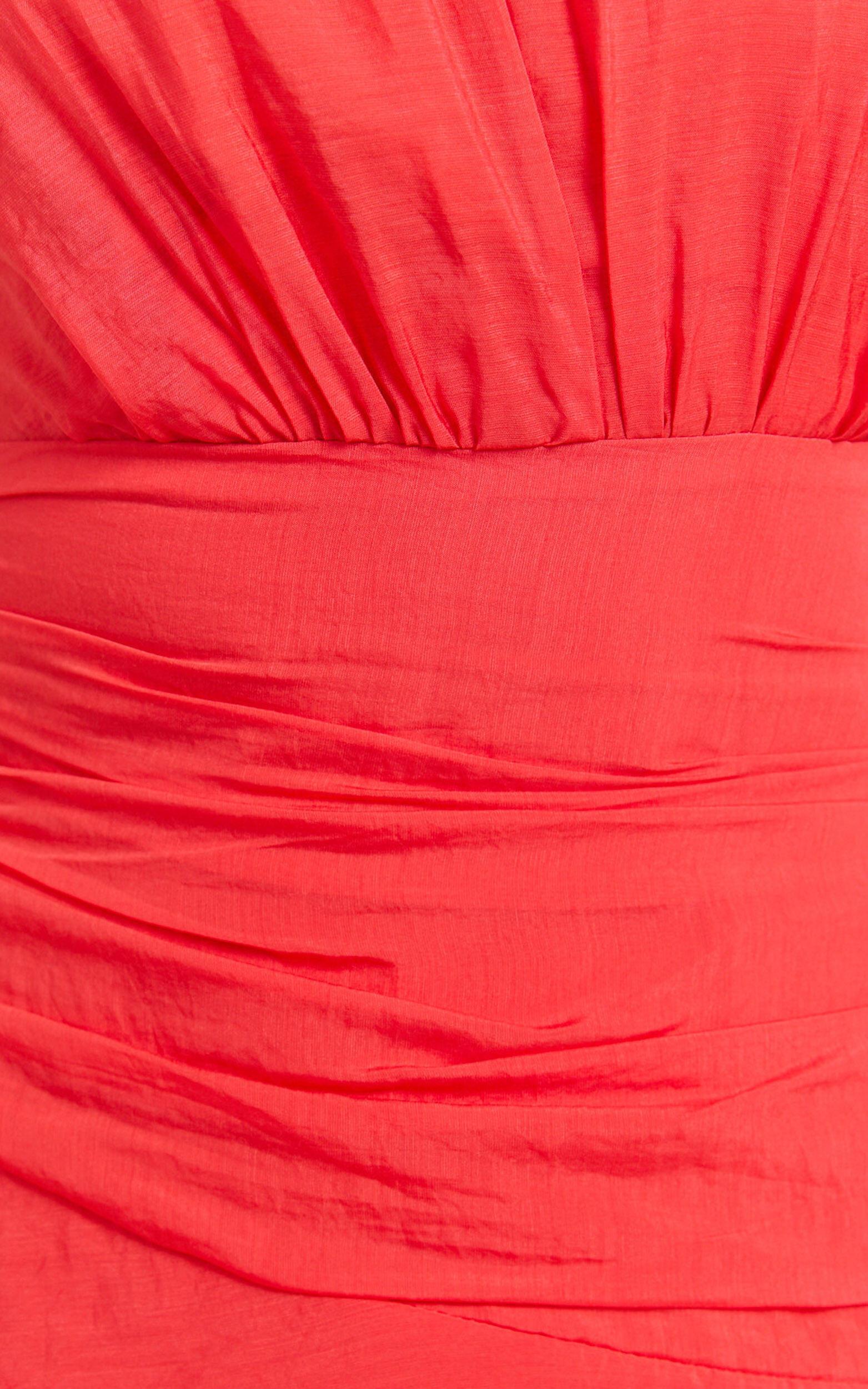 Eugenia Midi Dress - One Shoulder Fit and Flare Layered Dress in Red Product Image