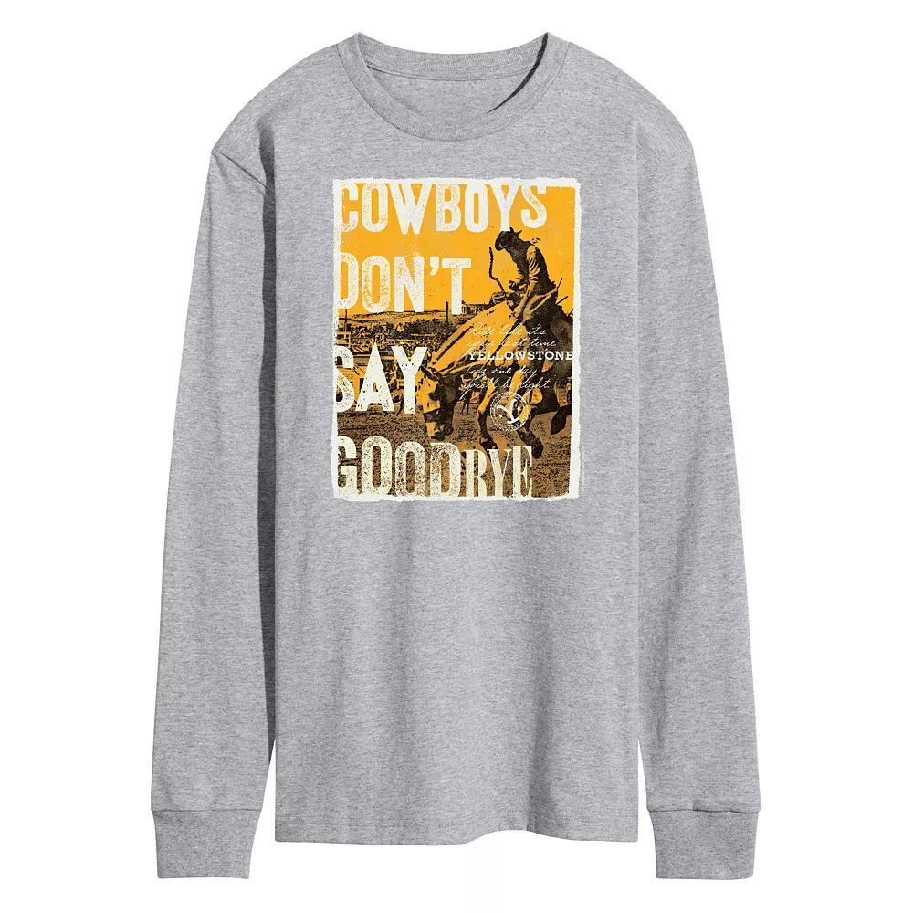 Mens Yellowstone Cowboys Dont Say Goodbye Long Sleeve Graphic Tee Grey Gray Product Image