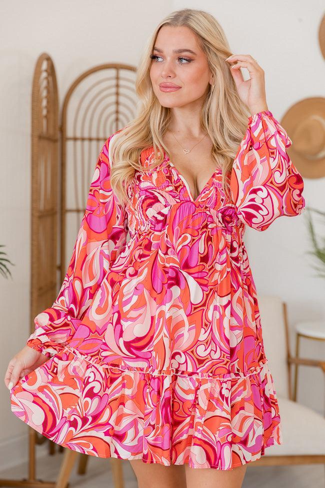 Everything You Wanted Abstract Printed Long Sleeve Mini Dress FINAL SALE Product Image