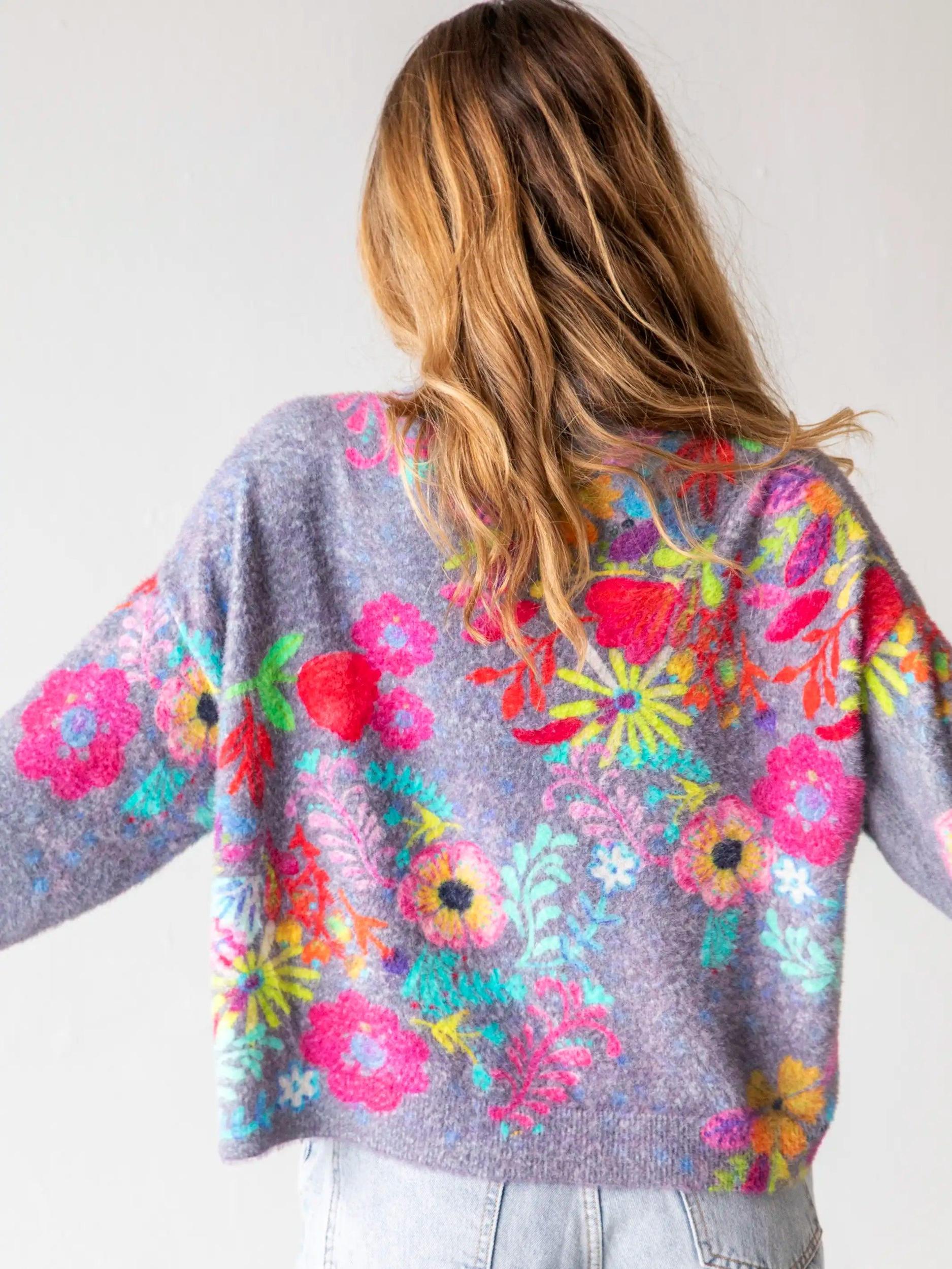 Cashmere-Like Mock Neck Sweater - Charcoal Pink Poppy Product Image