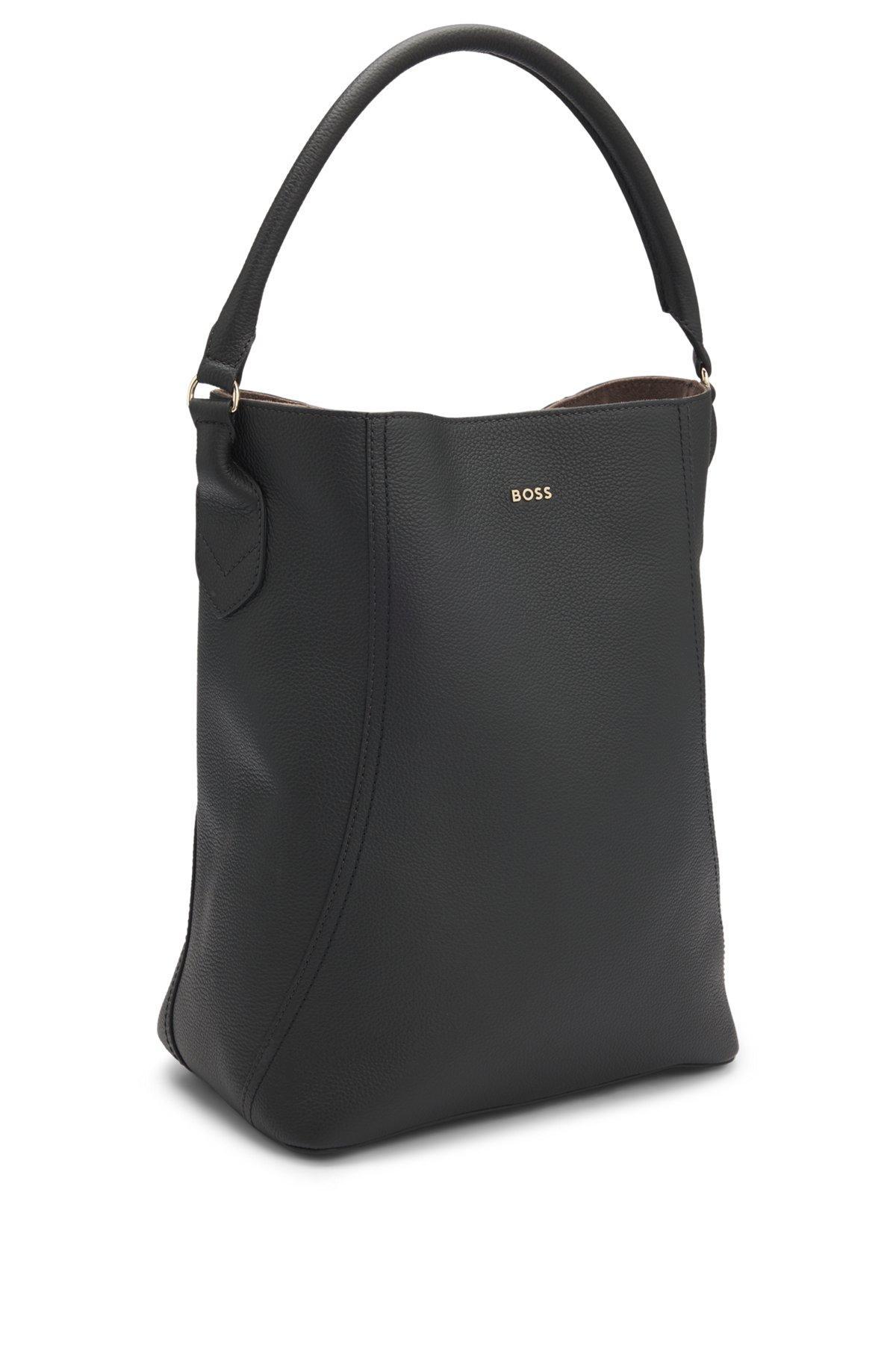 BOSS - Bucket bag in grained leather - Black Product Image