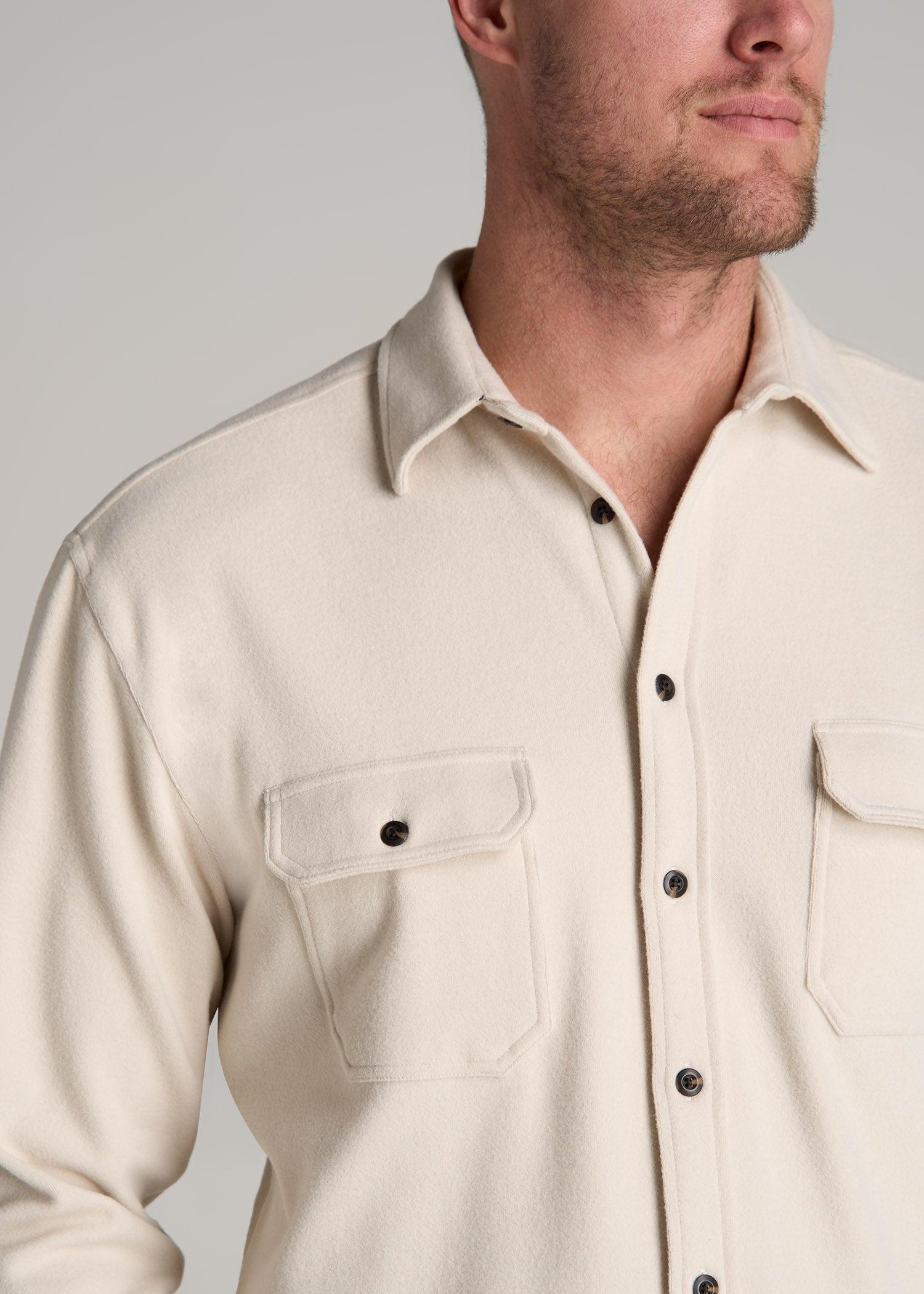 Stretch Flannel Button Tall Men's Shirt in Soft Beige Product Image