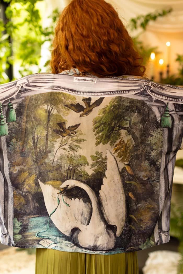 Cropped Bamboo Kimono with Swan Product Image