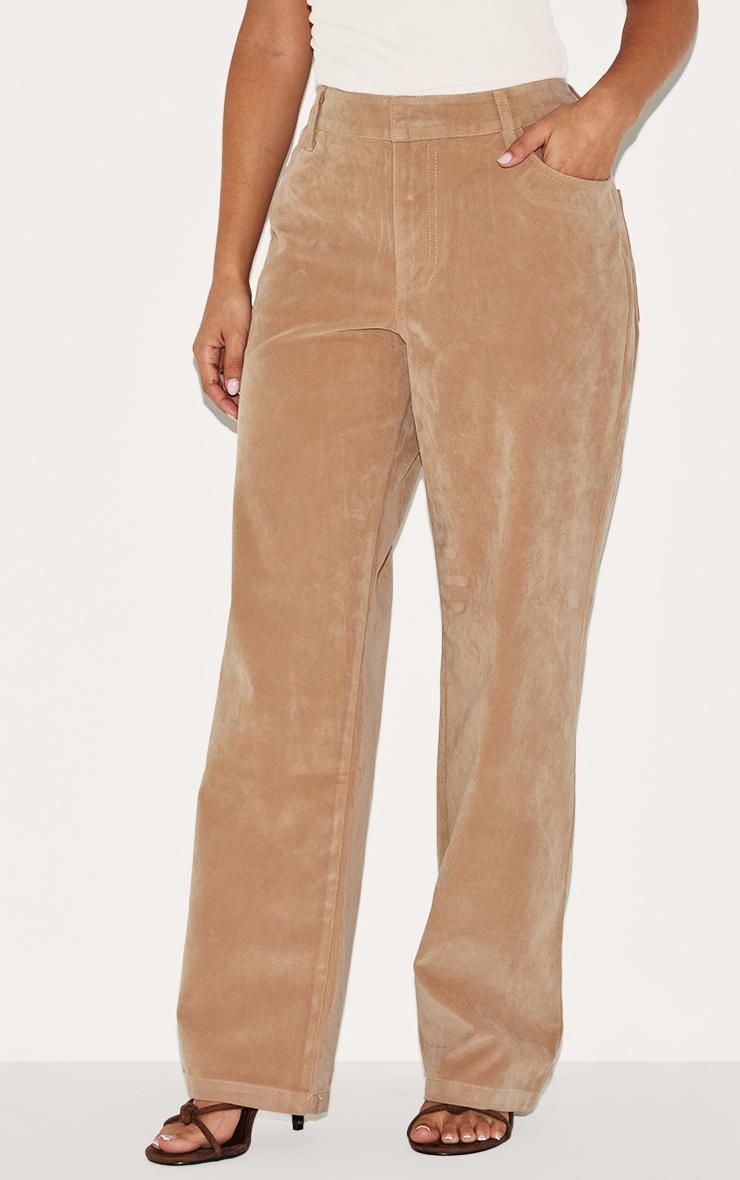 Petite Sand Faux Suede Mid Rise Straight Leg Pants Product Image