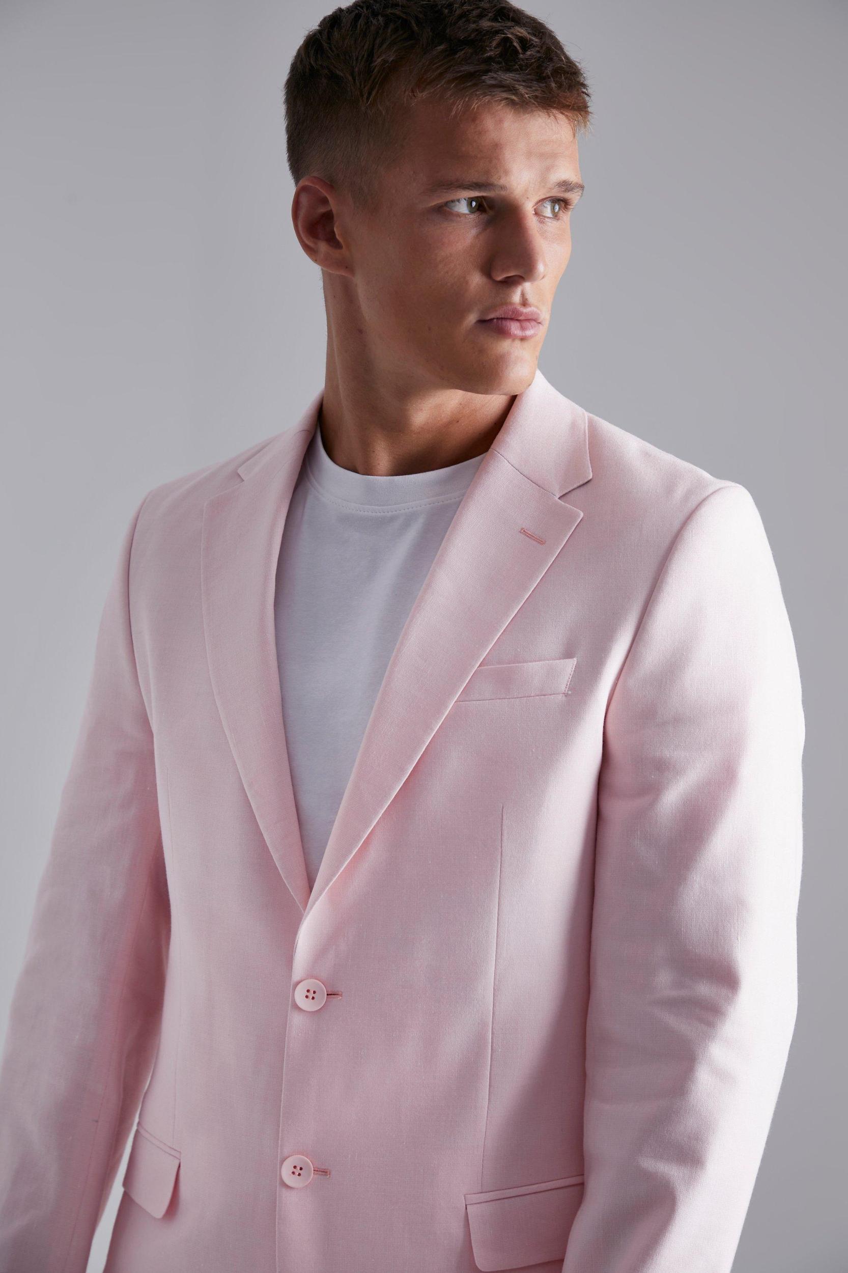 Tall Single Breasted Slim Linen Suit Jacket | boohooMAN USA Product Image