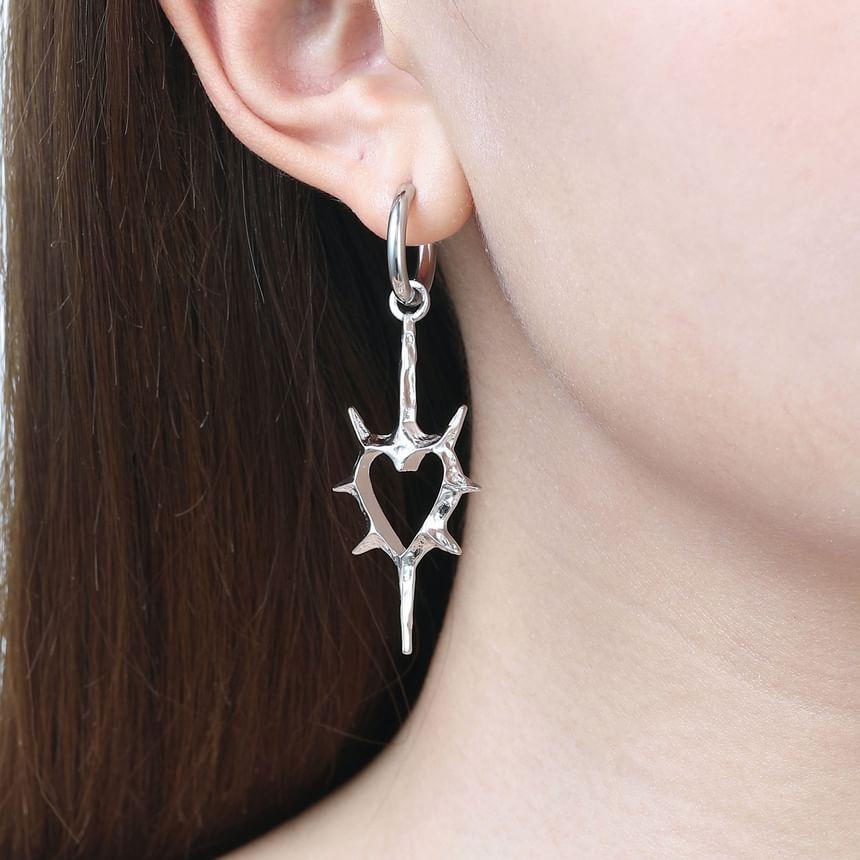 Heart-Shaped Dangle Earring With A Spike Design Product Image