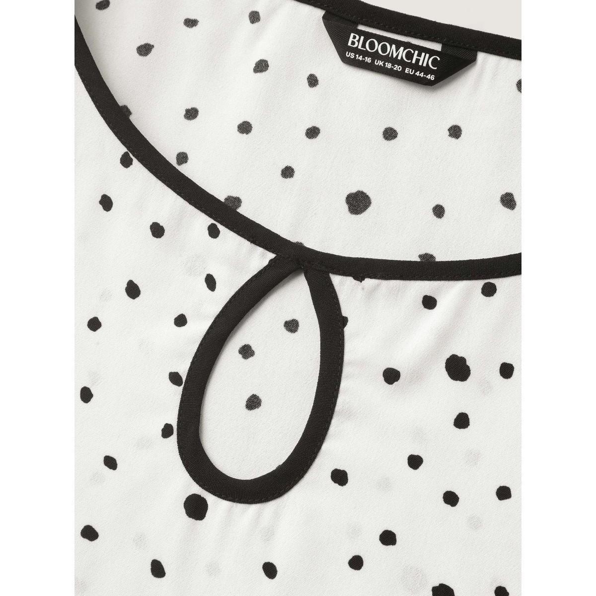 Plus Size Originalwhite Polka Dots Contrast Layered Sleeve Blouse Women Short sleeve Round Neck Work Blouses BloomChic 12/L Product Image