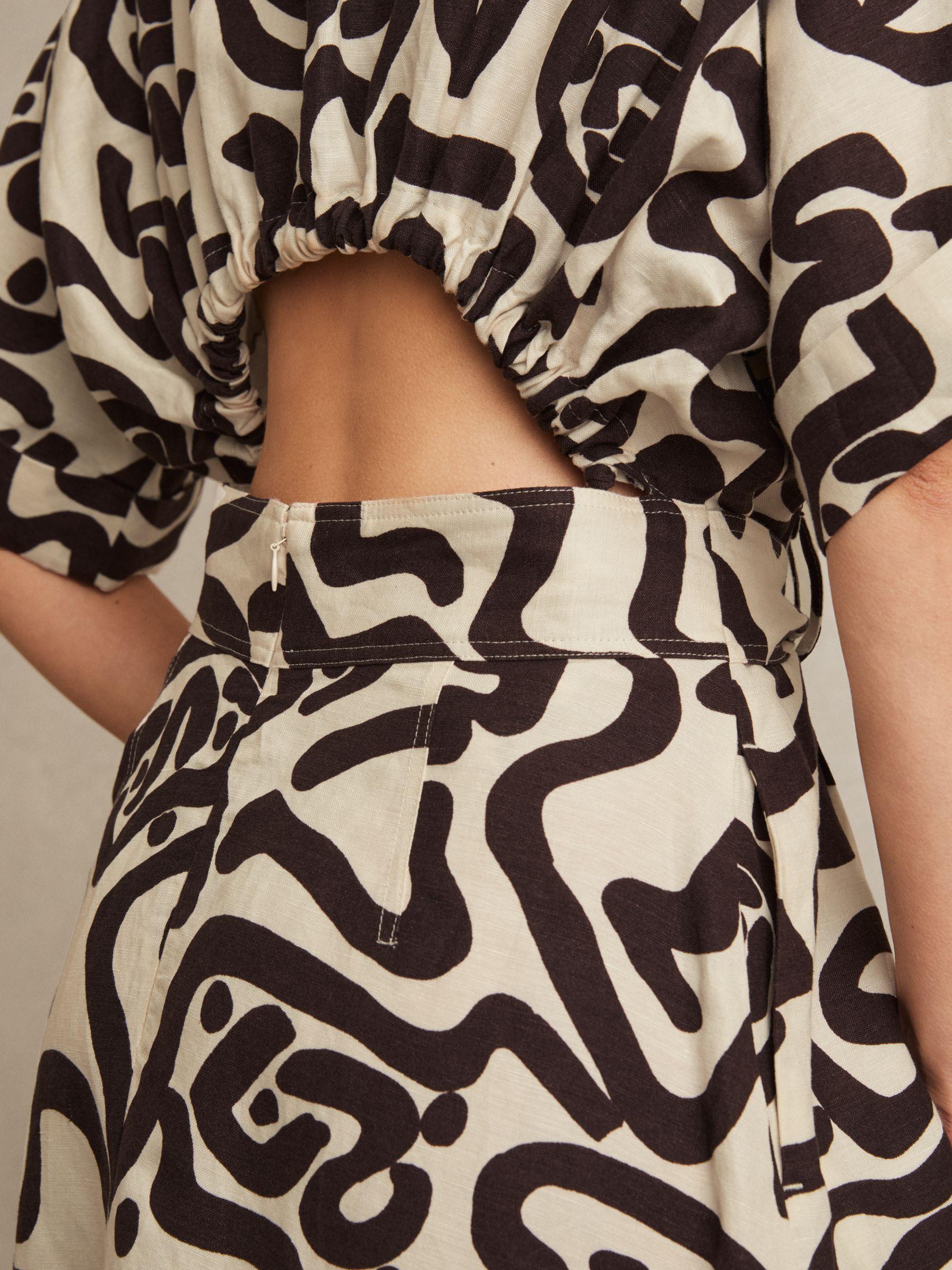 Linen Blend Printed Shirt Dress in Brown/Ivory Product Image
