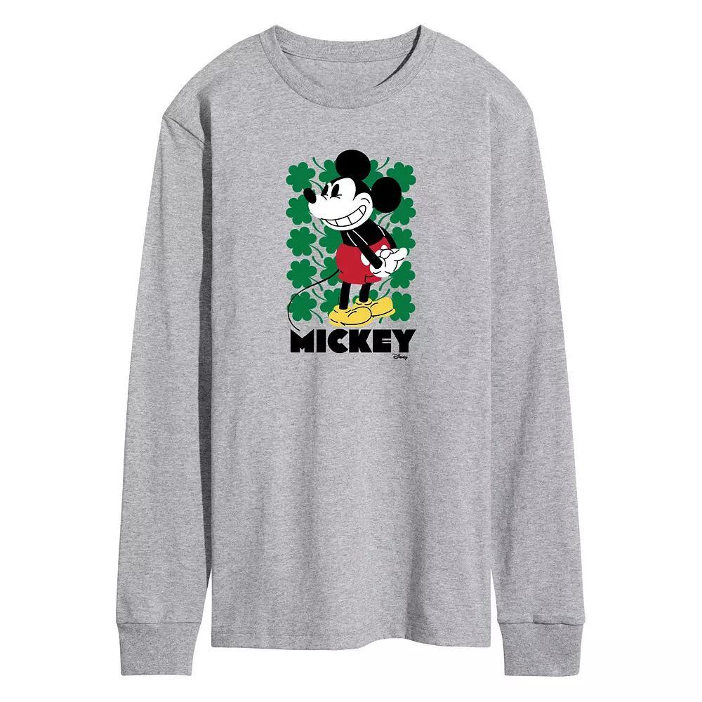 Disneys Mickey Mouse Mens Clover Long Sleeve Graphic Tee Grey Gray Product Image