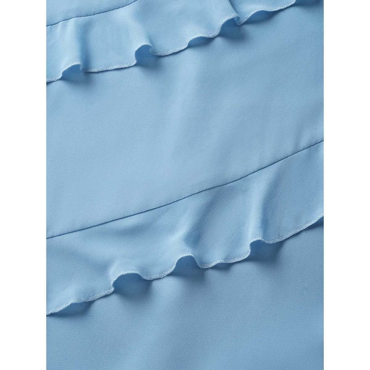 Plus Size V Neck Ruffle Trim Elastic Waist Cami Dress LightBlue Women Formal Ruffles Non Sleeveless Curvy BloomChic 28/5X Product Image