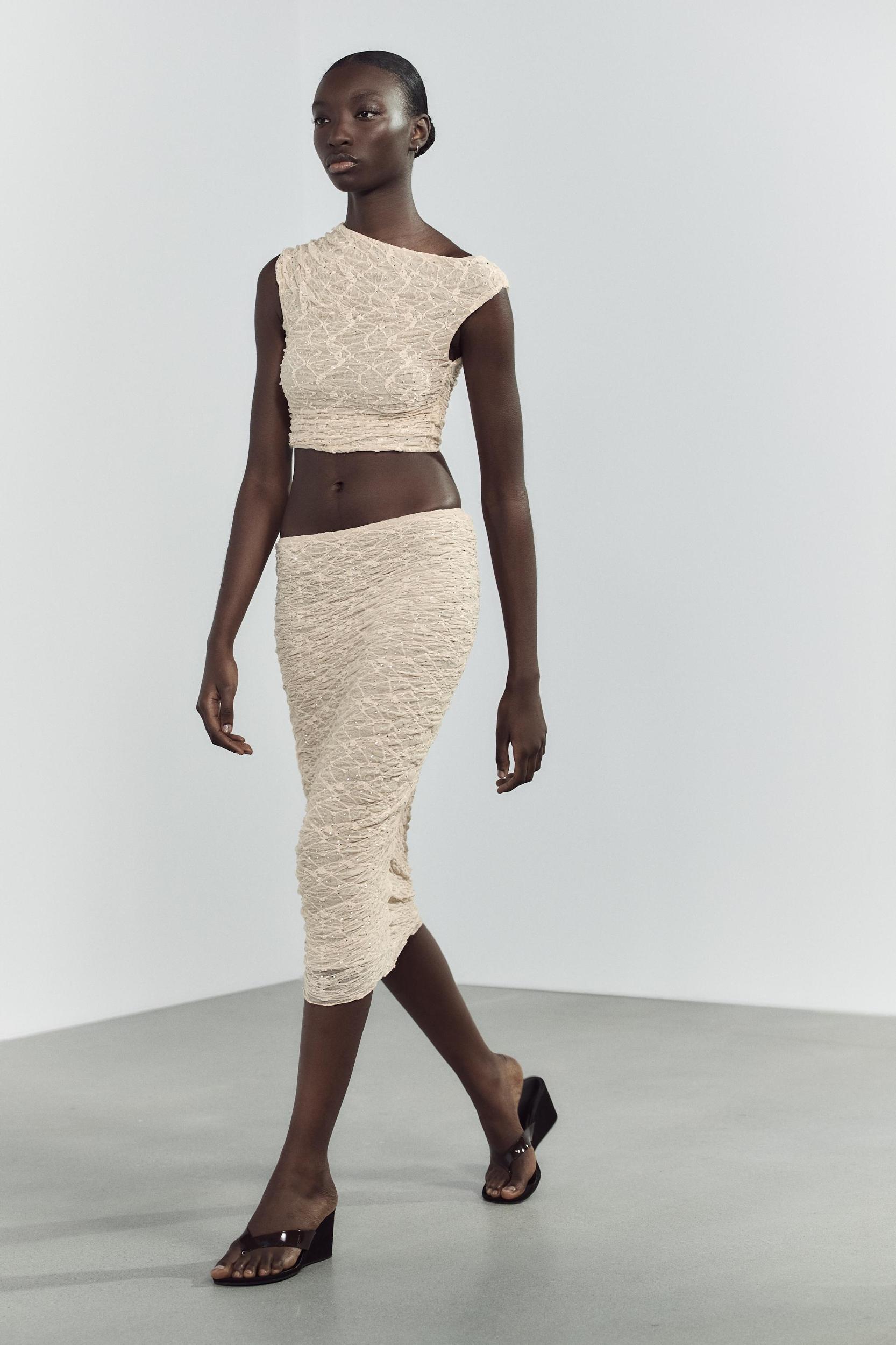 DRAPED RHINESTONE LACE TOP Product Image