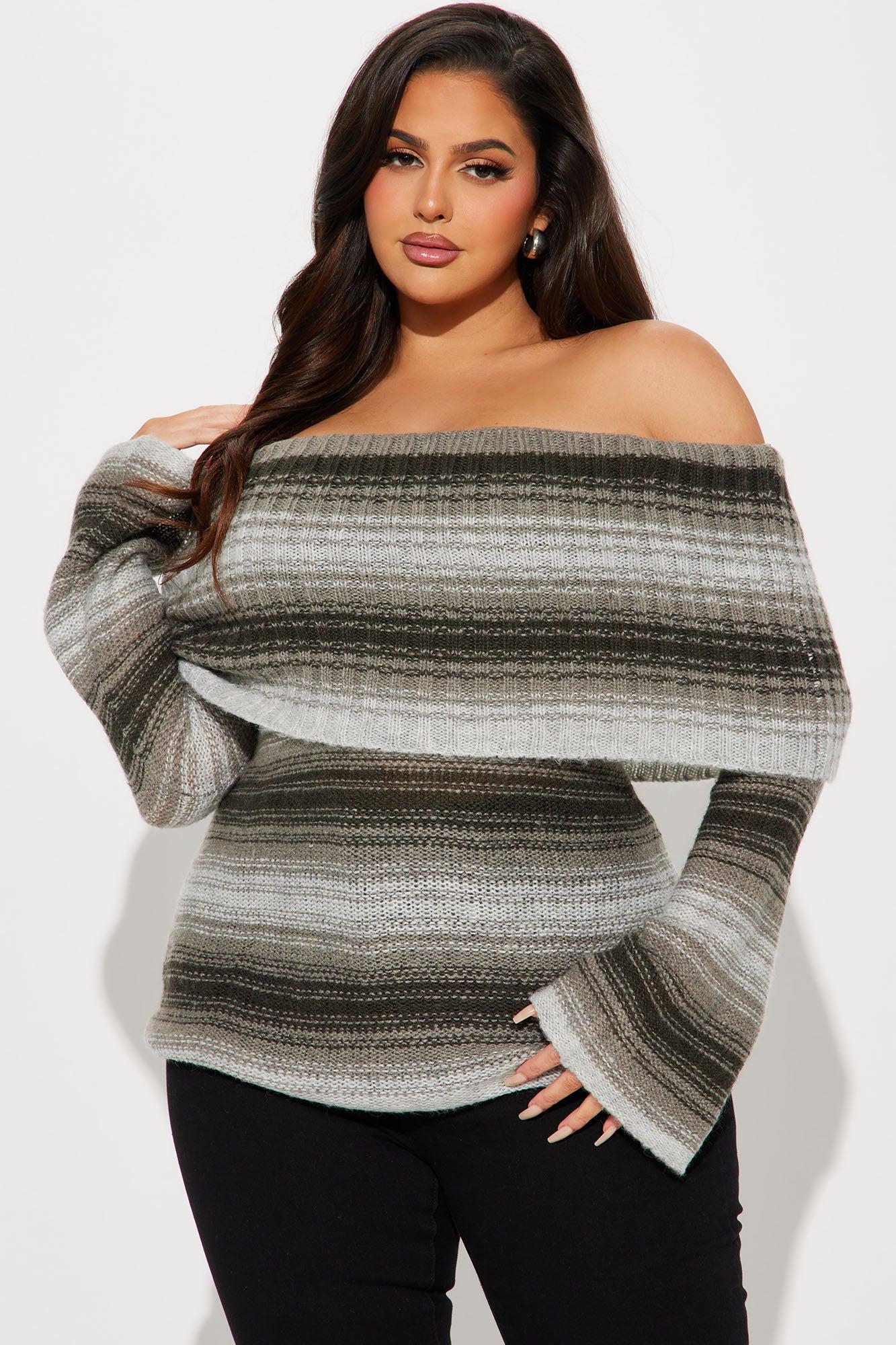 Lily Striped Off Shoulder Sweater - Grey/combo Product Image
