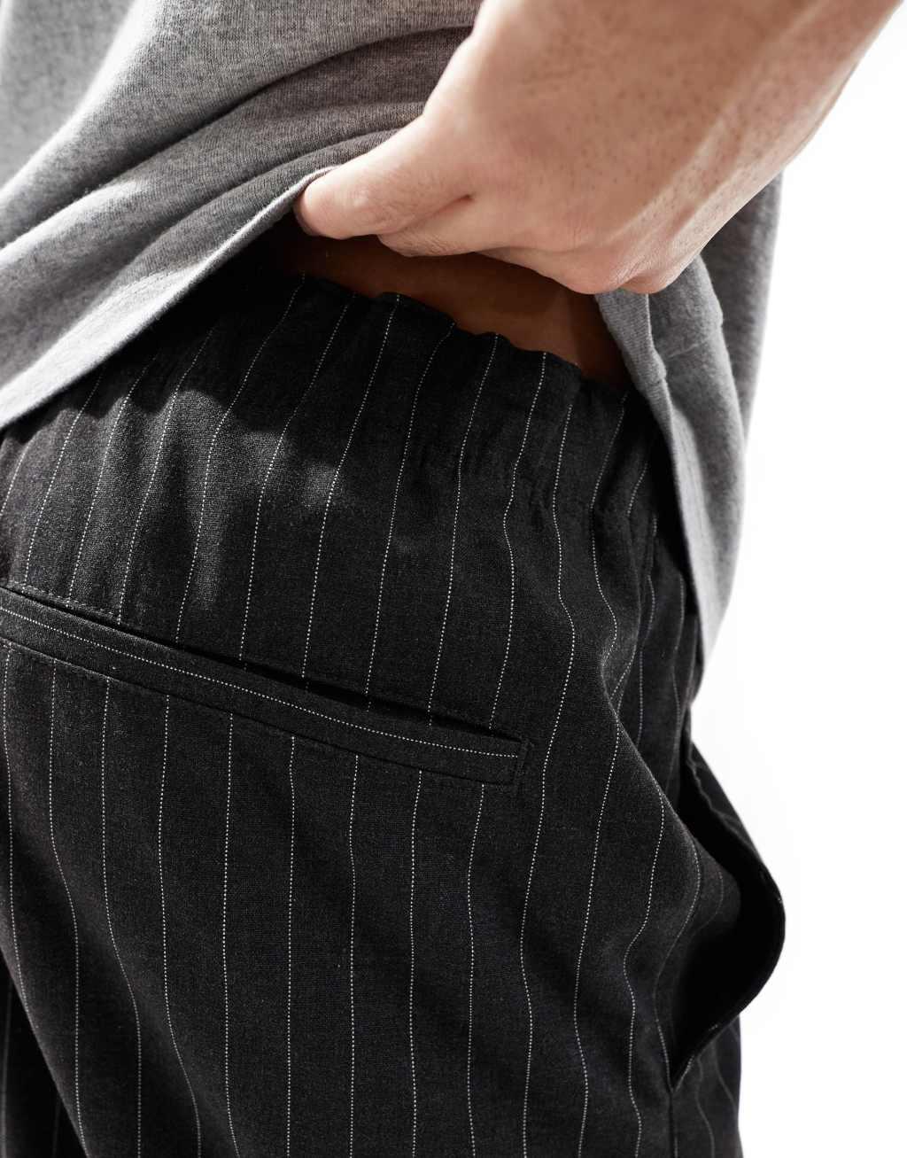 Bershka wide leg pinstripe pants in gray Product Image