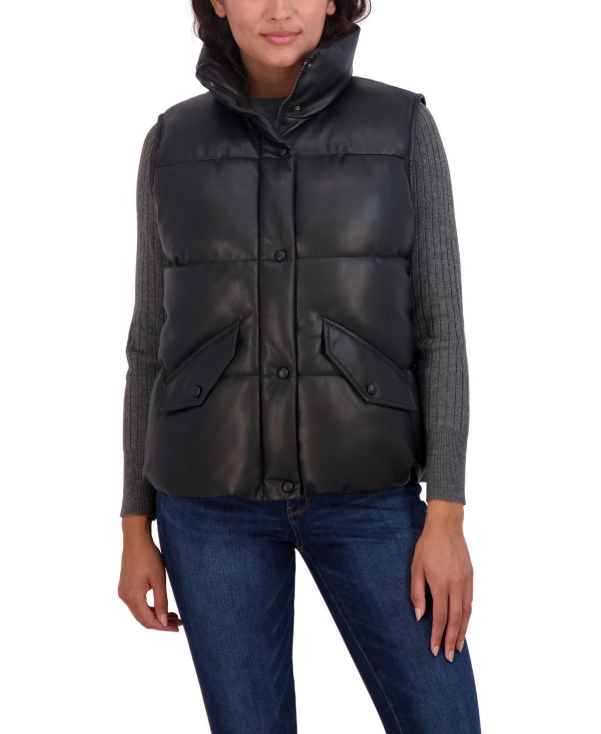 Women's Sebby Collection Faux-Leather Puffer Vest, Size: XL, Brown Product Image