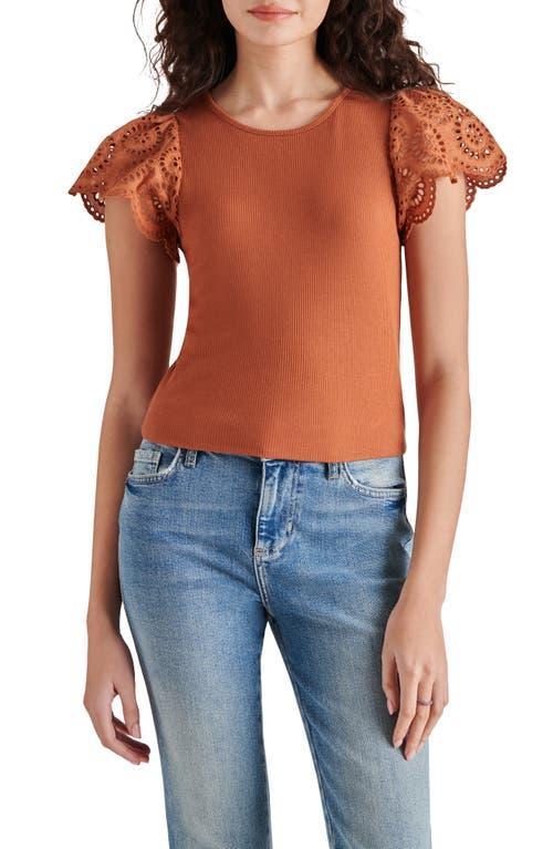 Steve Madden Womens Olina Mixed-Media-Sleeve Knit Top Product Image