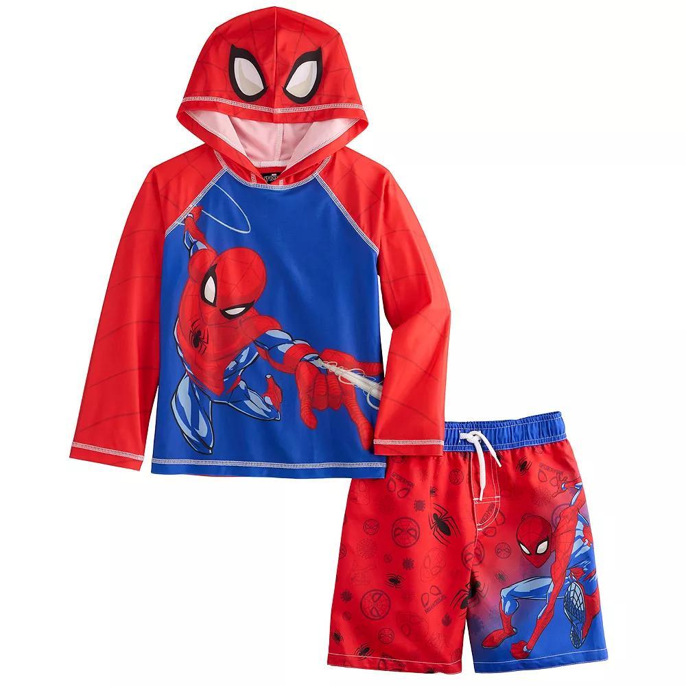 Boys 4-7 Marvel Spider-Man Web-Slinging 2-Piece Hooded Rashguard & Swim Trunks Set, Boys Product Image