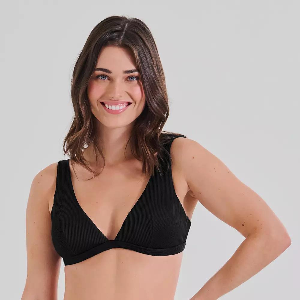 Women's Freshwater Banded Longline Bra Swim Top, Size: Medium, Green Rib Black Product Image
