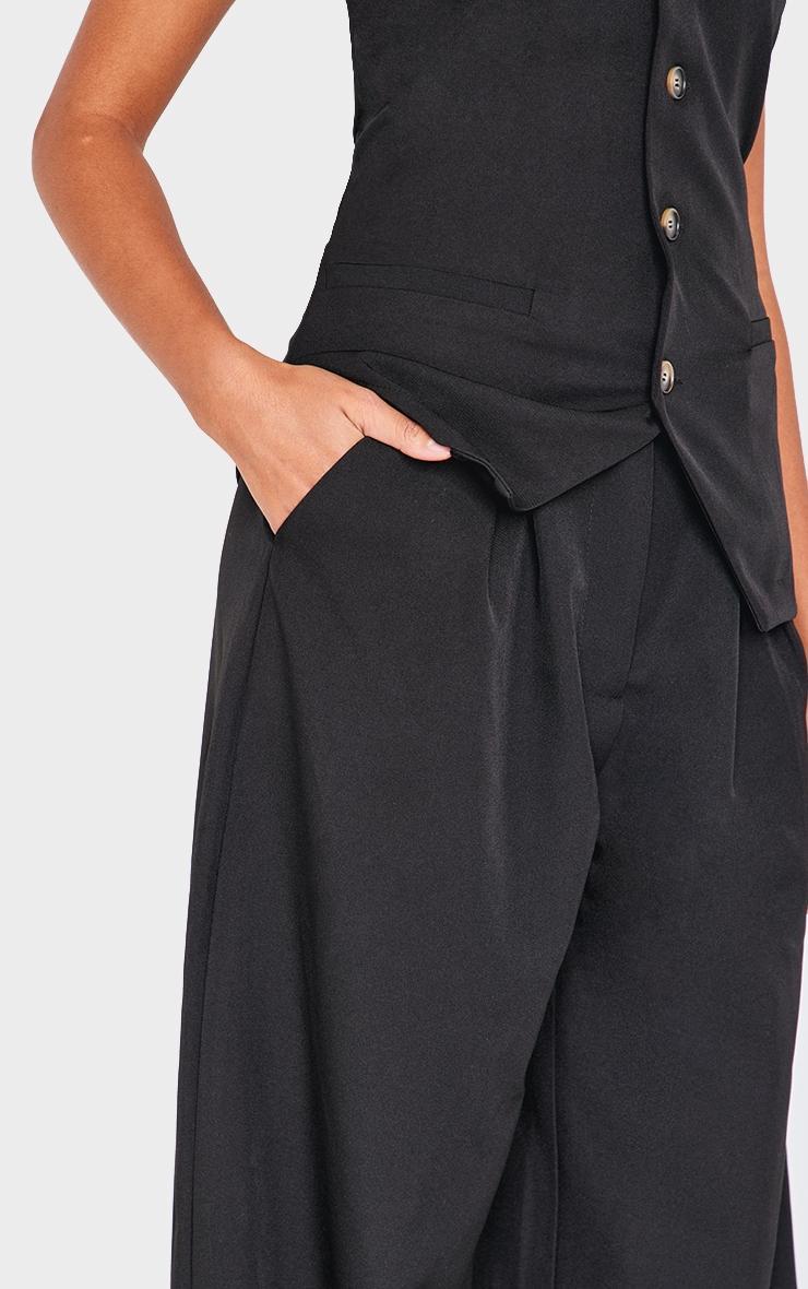 Black Woven Tailored Wide Leg Pleated Pants Product Image