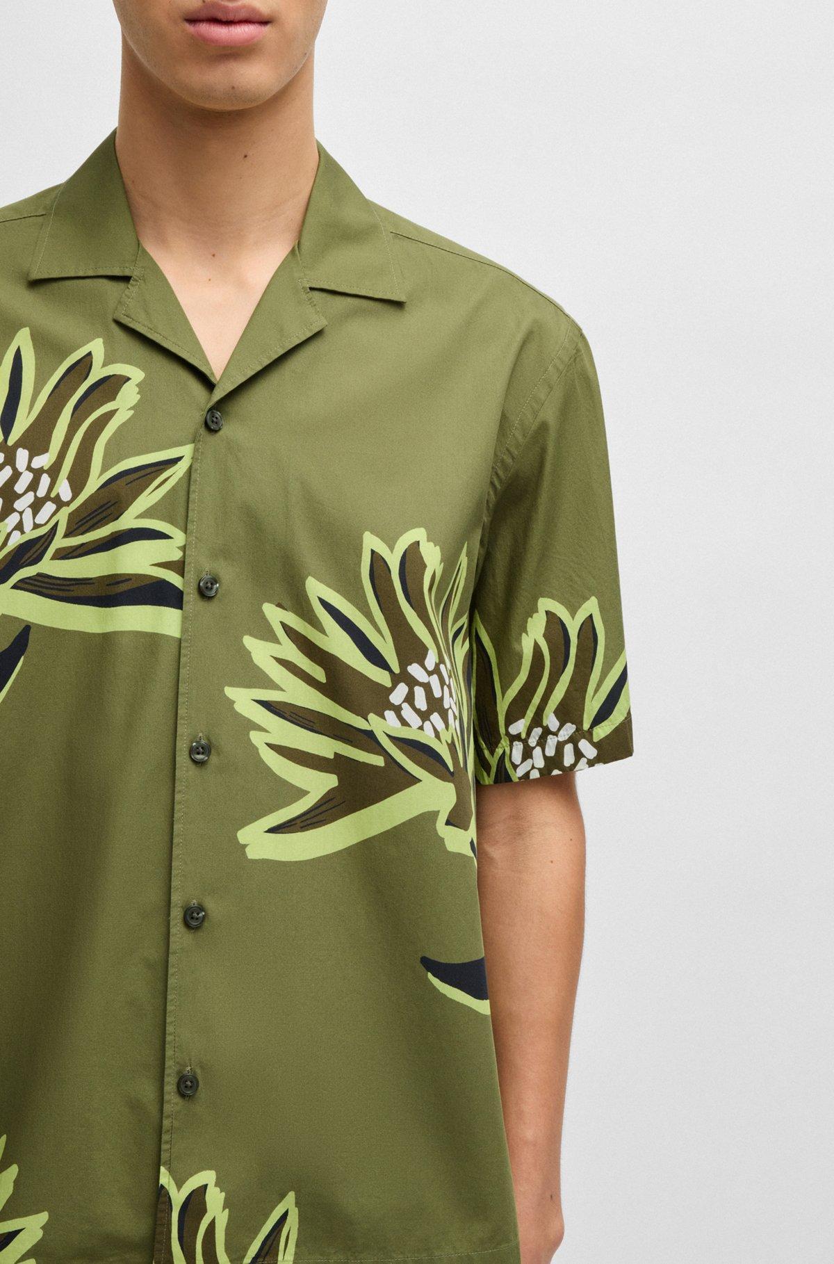 BOSS - Relaxed-fit shirt in Italian-made floral-print cotton - Green Product Image