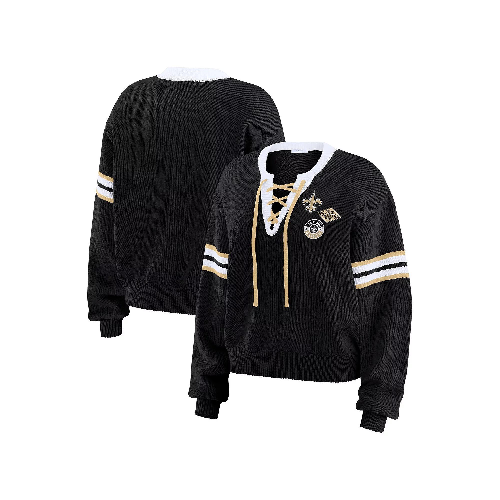 Women's WEAR by Erin Andrews Navy  Dallas Cowboys Lace-Up Sweater, Size: Small, Blue Product Image