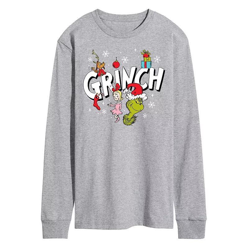Men's Dr. Seuss Grinch Logo Long Sleeve Tee, Size: Large, Gray Product Image