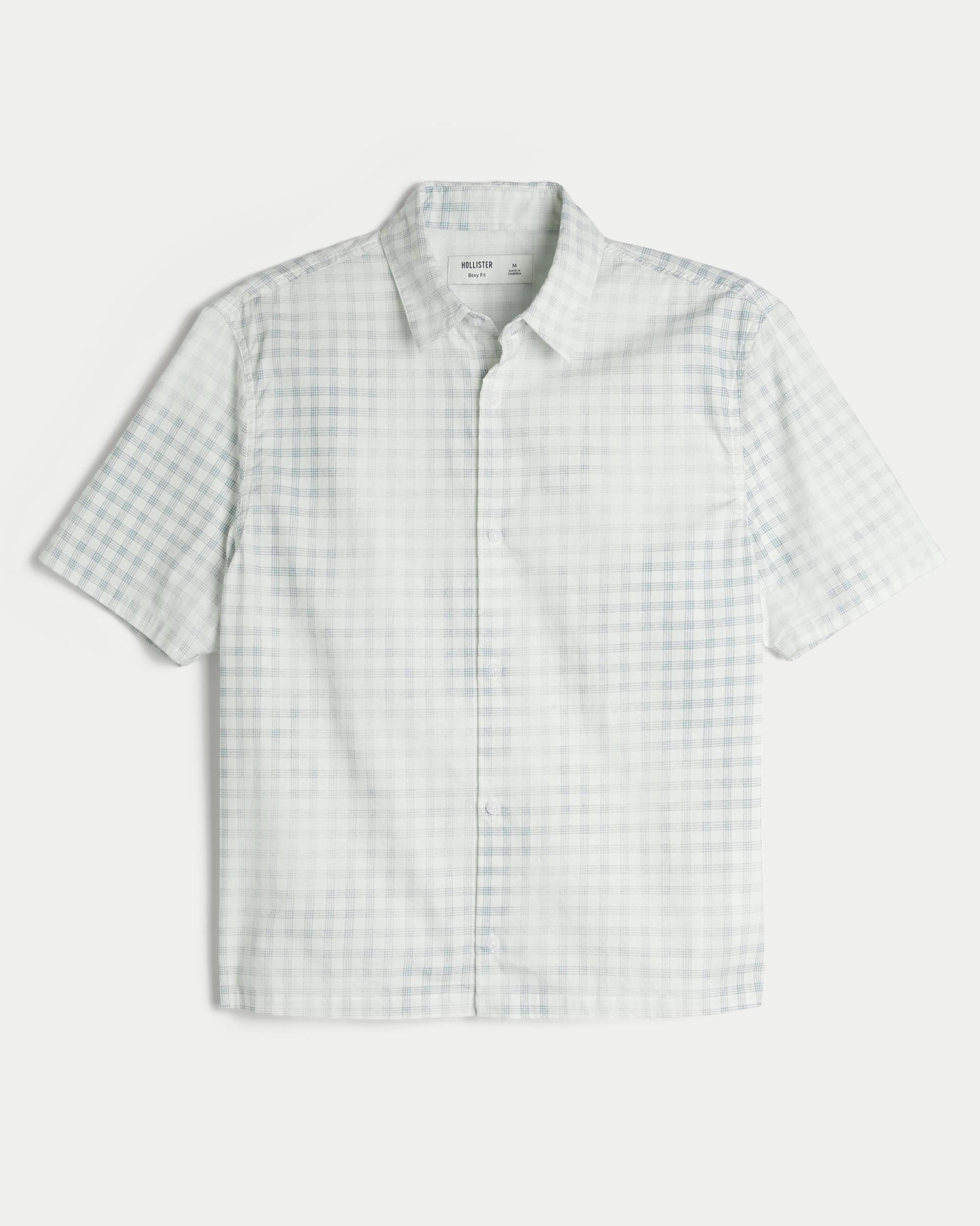 Boxy Short-Sleeve Leopard Print Poplin Shirt Product Image