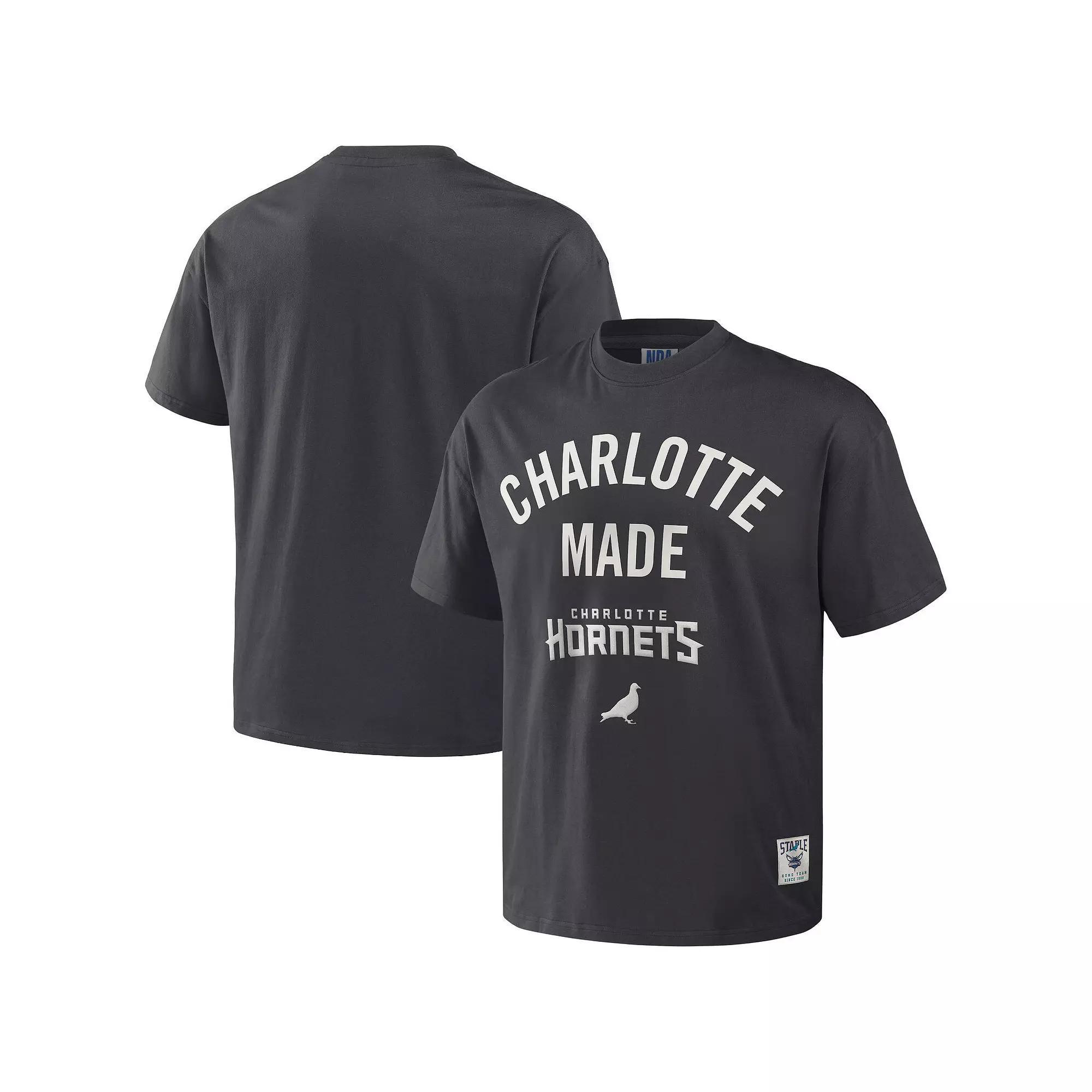 Men's NBA x Staple Anthracite Charlotte Hornets Heavyweight Oversized T-Shirt, Size: Medium, Chr Grey Product Image