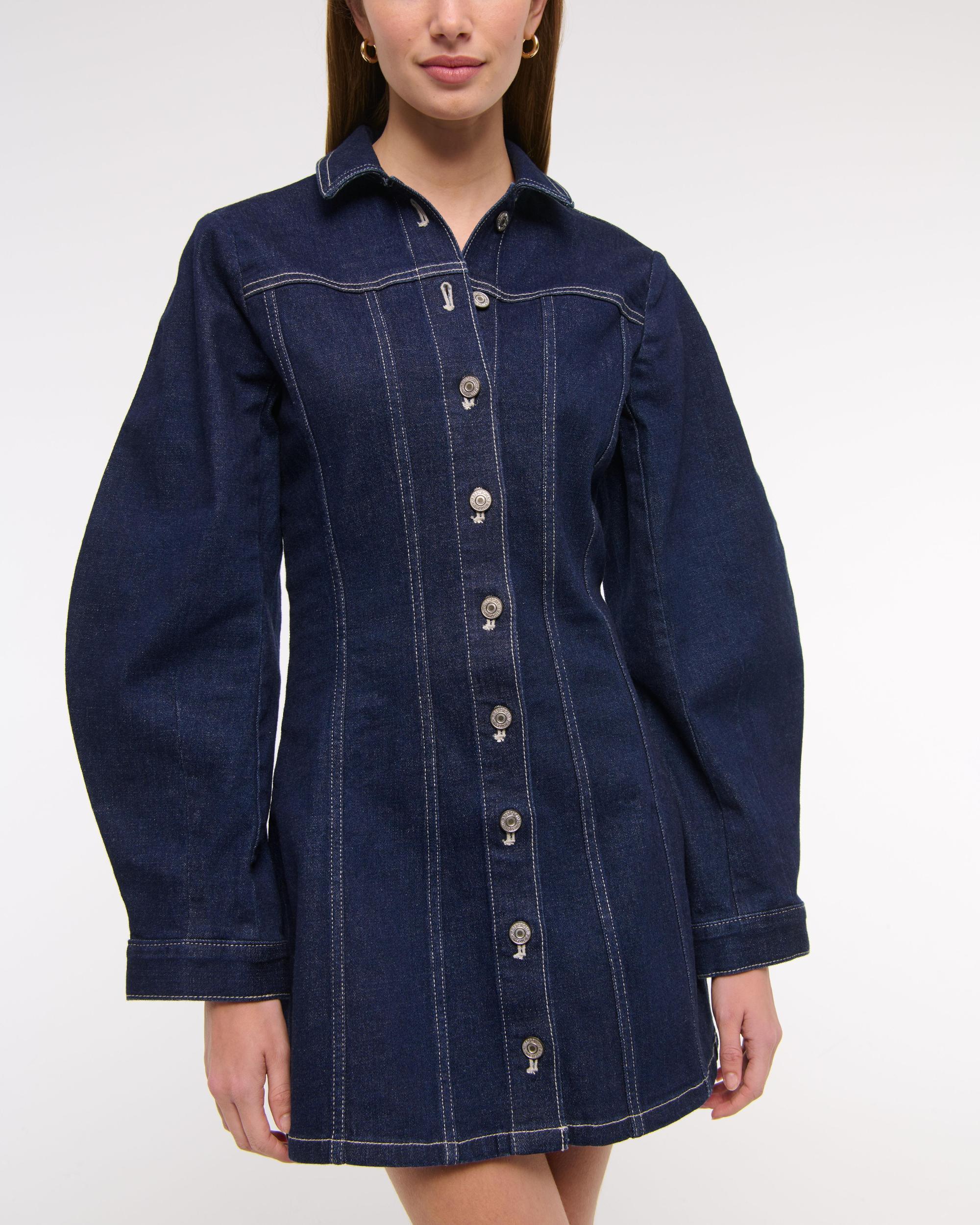 Barrel Sleeve Denim Shirt Dress Product Image