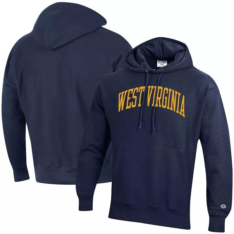 Men's Champion Navy West Virginia Mountaineers Team Arch Reverse Weave Pullover Hoodie, Size: XL, Blue Product Image