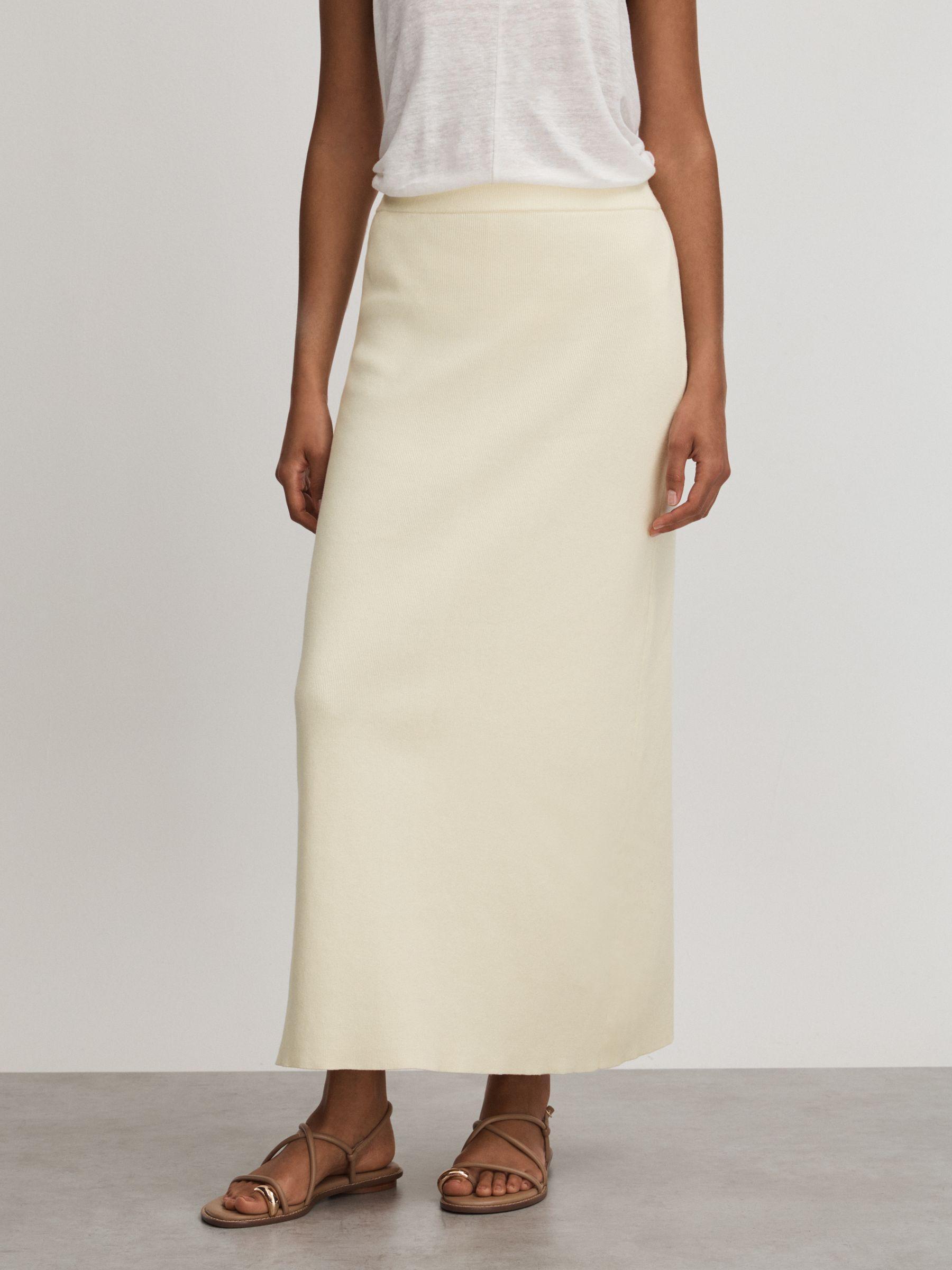 Ines White Anna Quan Knitted Cotton Midi Skirt Product Image
