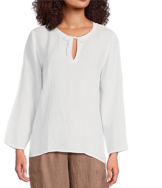Eileen Fisher Organic Handkerchief Linen Split V-Neck Long Sleeve Top Product Image