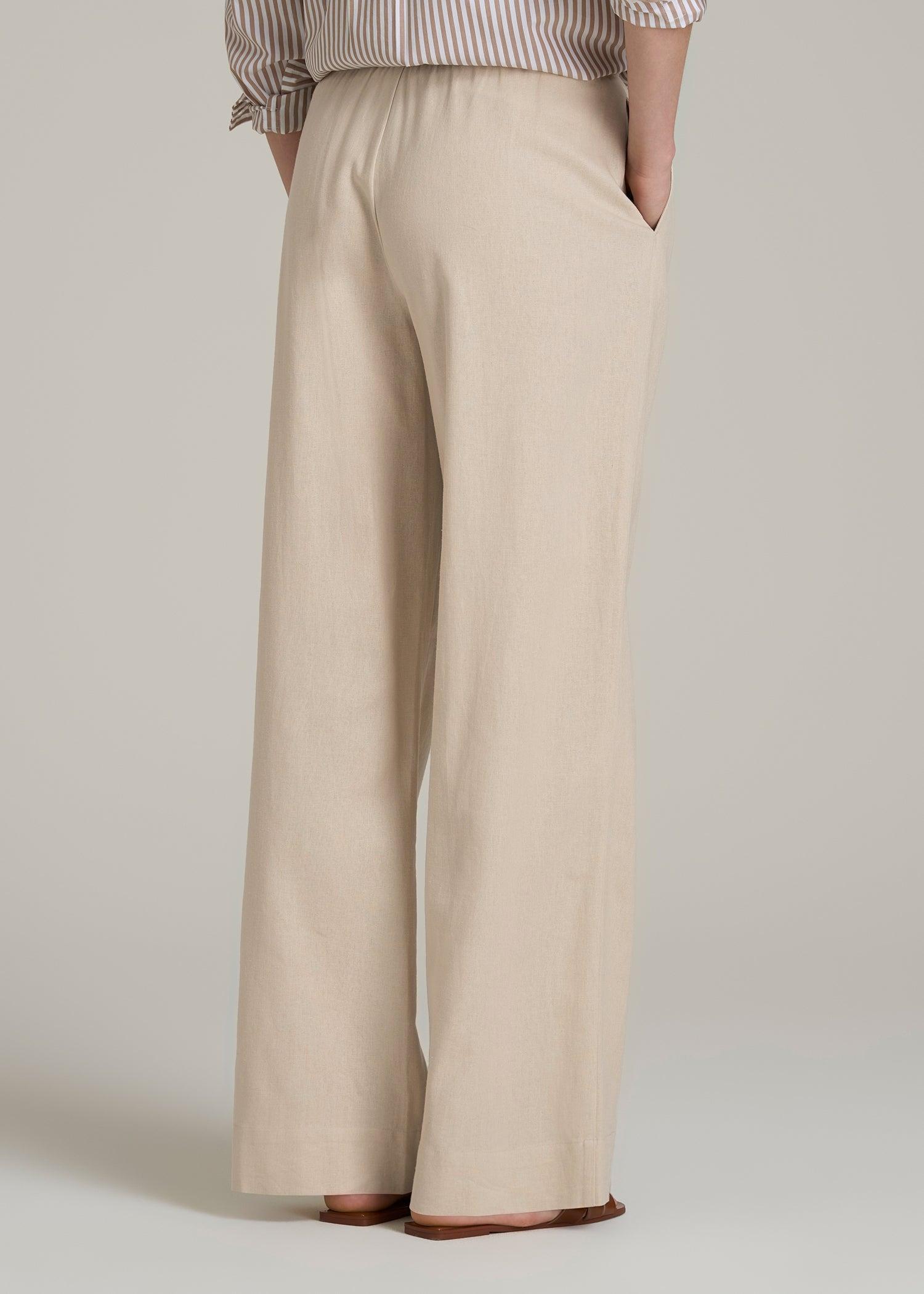 Pull On Wide Leg Linen Pants for Tall Women in Light Stone Product Image
