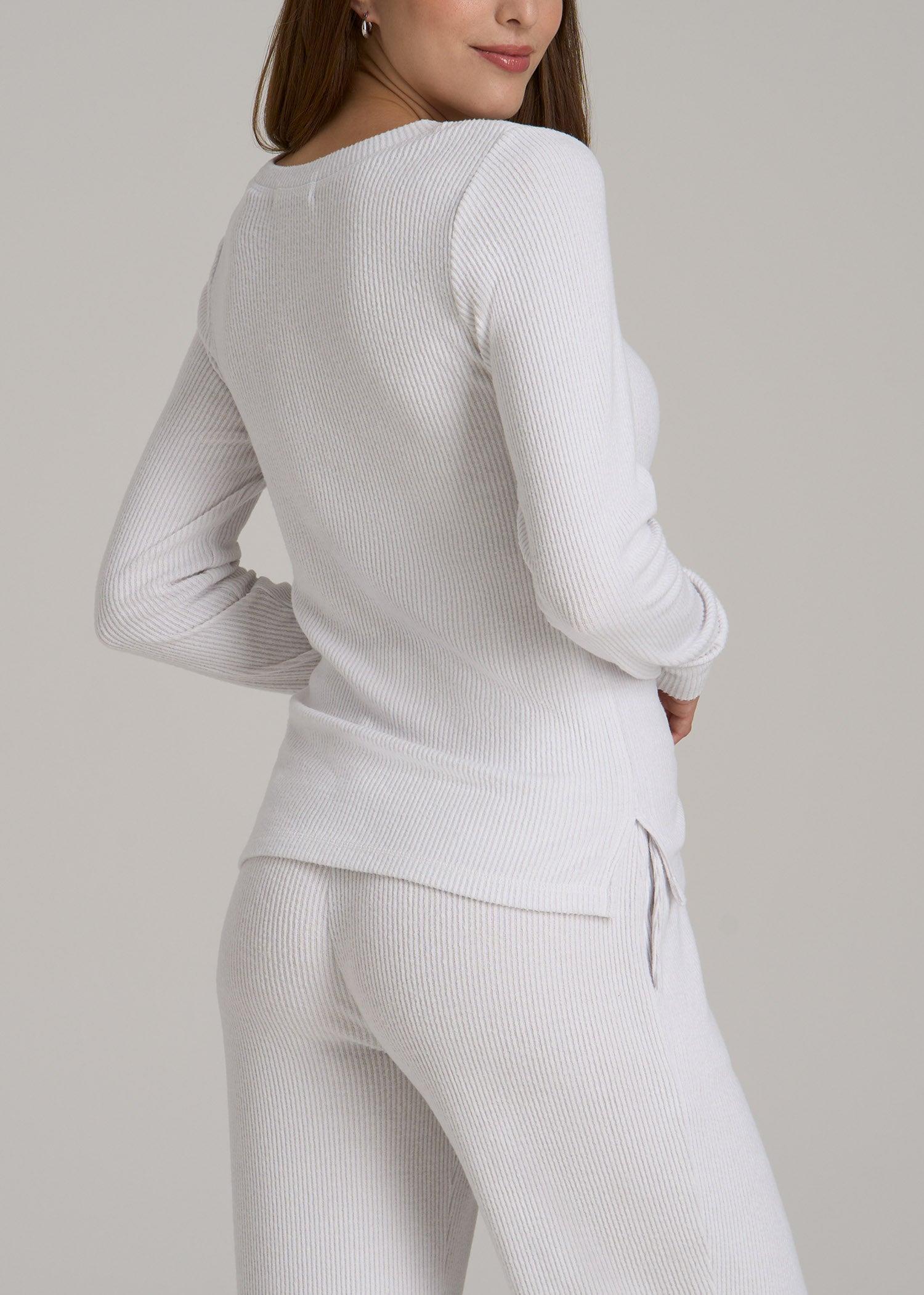 Ribbed Henley Top for Tall Women in Cloud White Female Product Image
