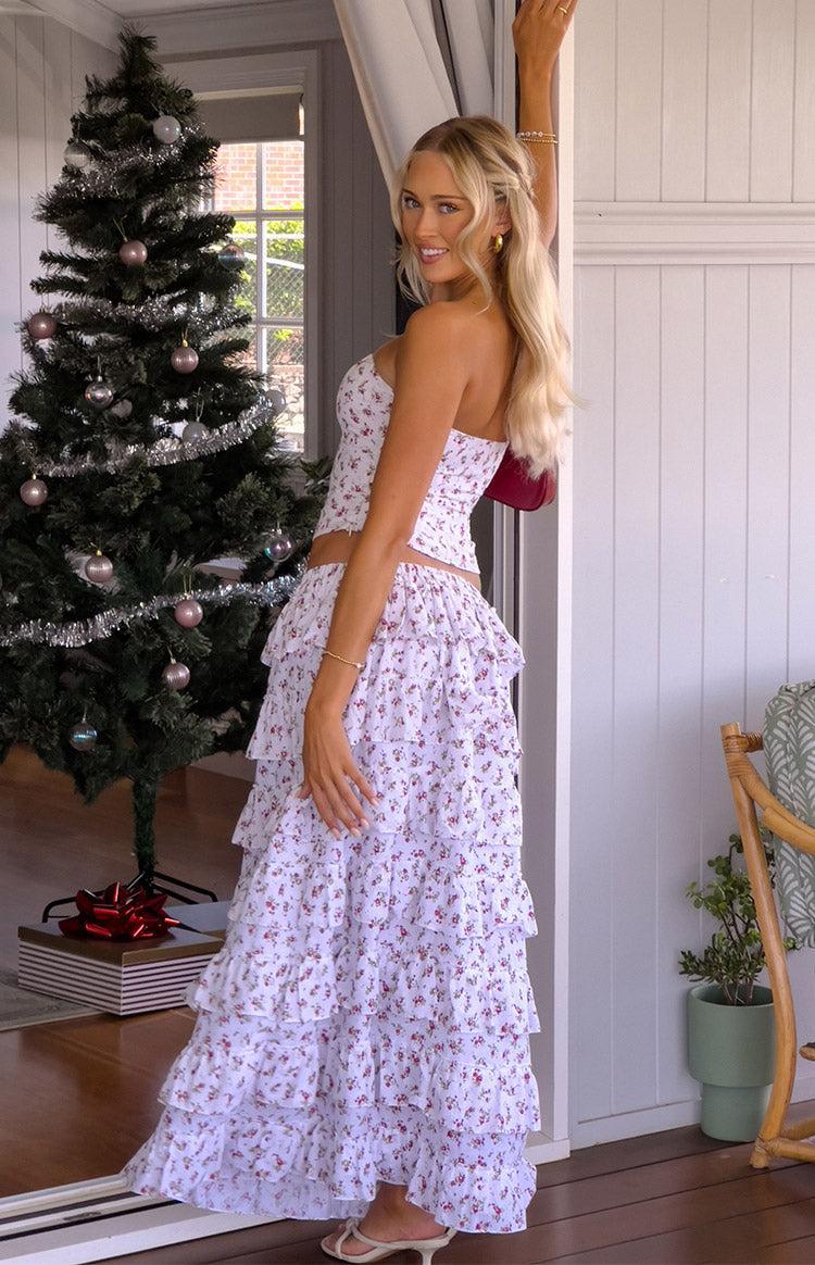 Paisley White Floral Ruffle Maxi Skirt Girls Product Image