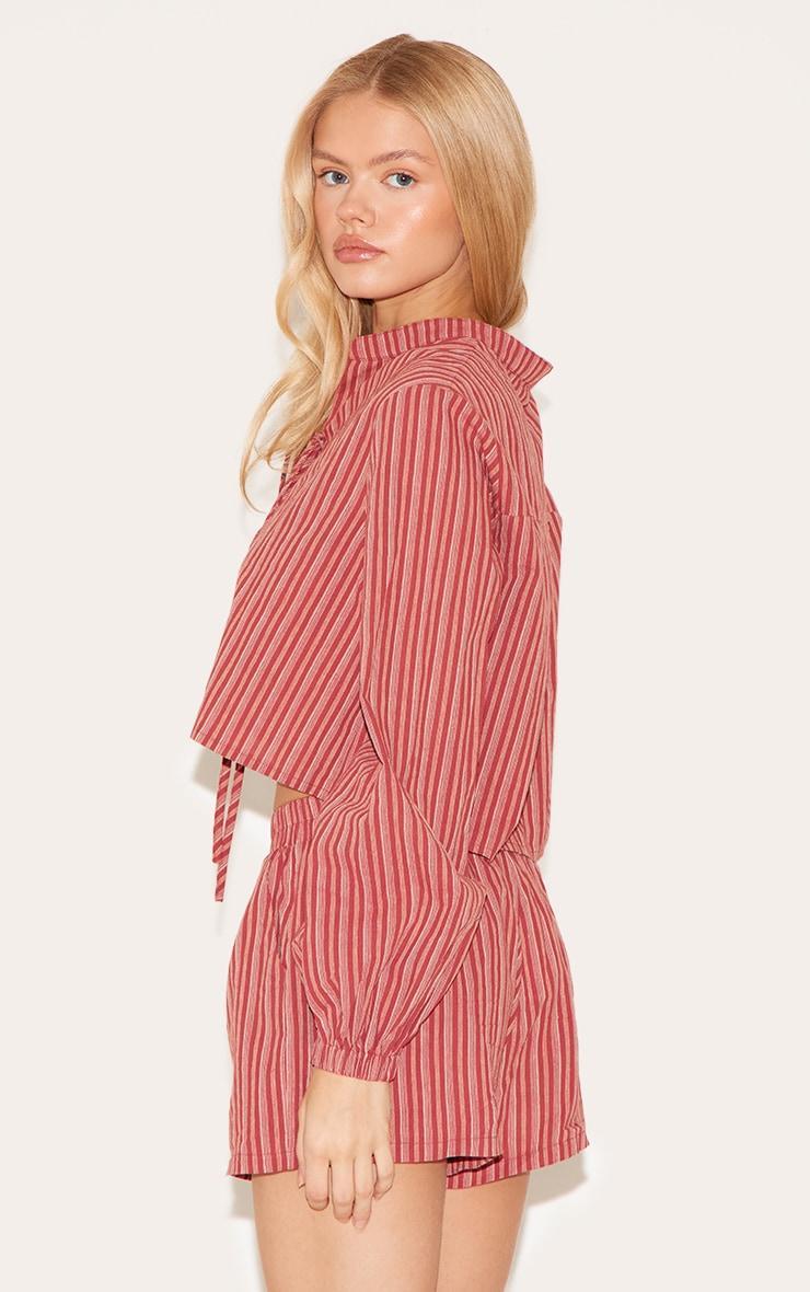  Red Striped Linen Cropped Shirt Product Image