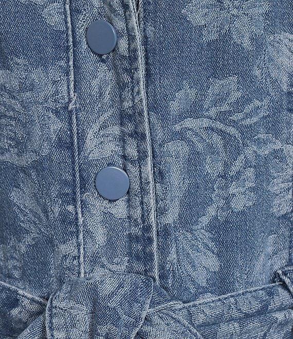 Skies Are Blue Denim Jacquard V-Neck Short Sleeve High Waisted Jumpsuit Product Image