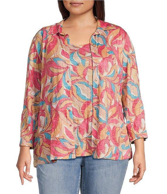 Ali Miles Plus Size Abstract Print Button Front Tank Set Product Image