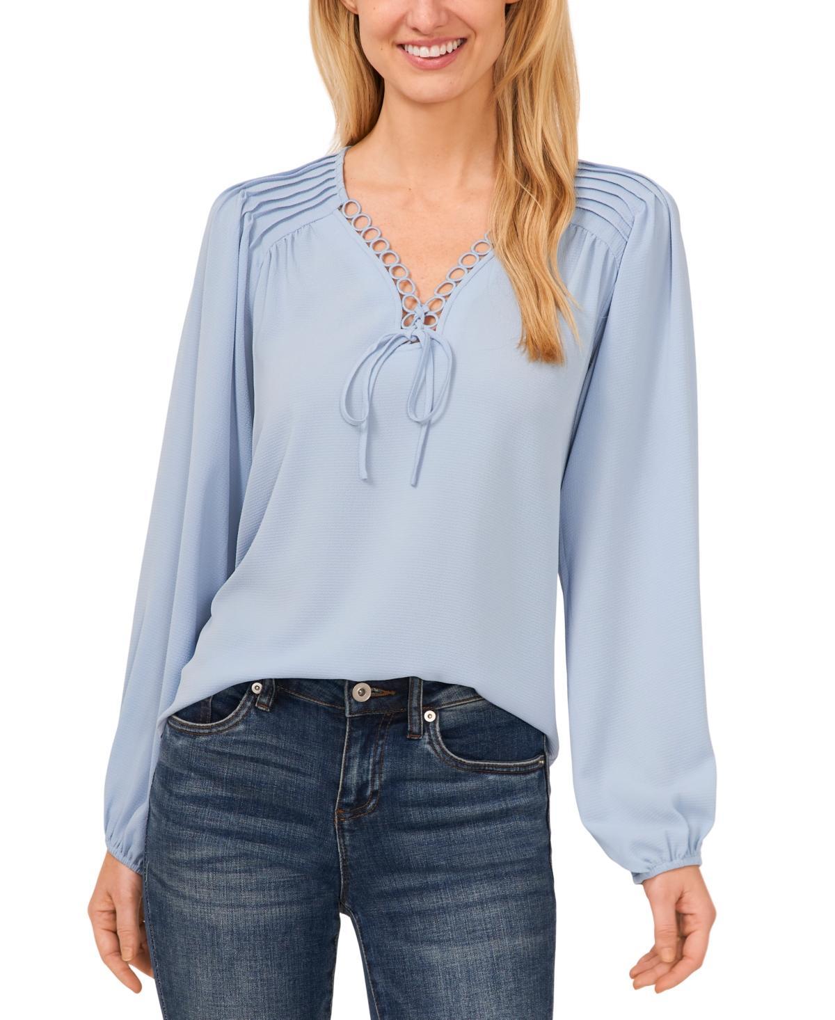 CeCe Womens Circular Trim Pin-Tuck Long Sleeve Blouse Product Image