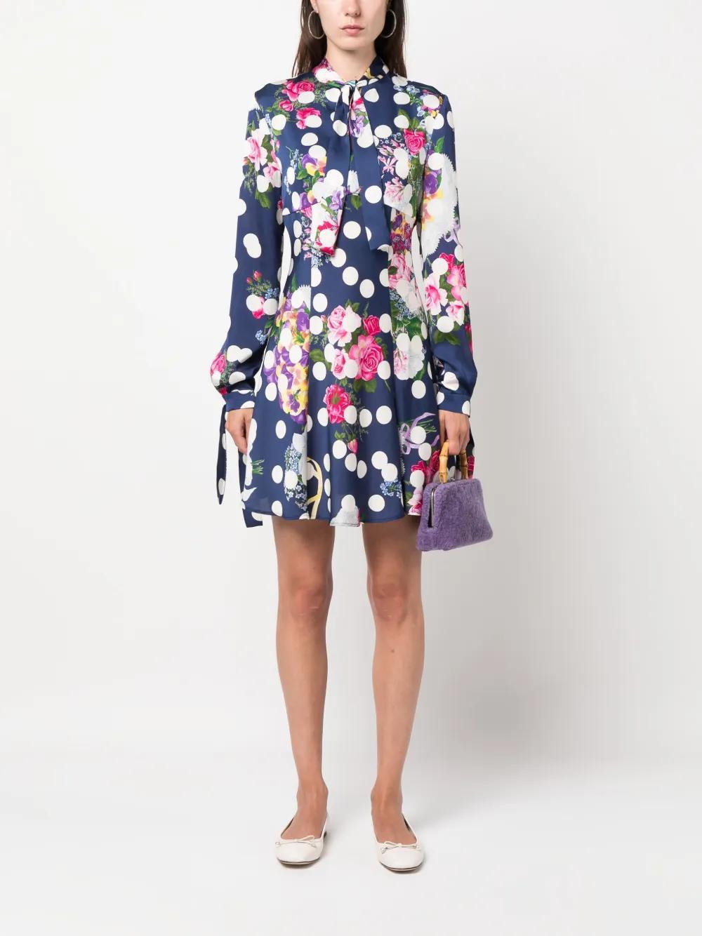 MSGM Polka-dot Pattern Pussy-bow Minidress In Blue Product Image
