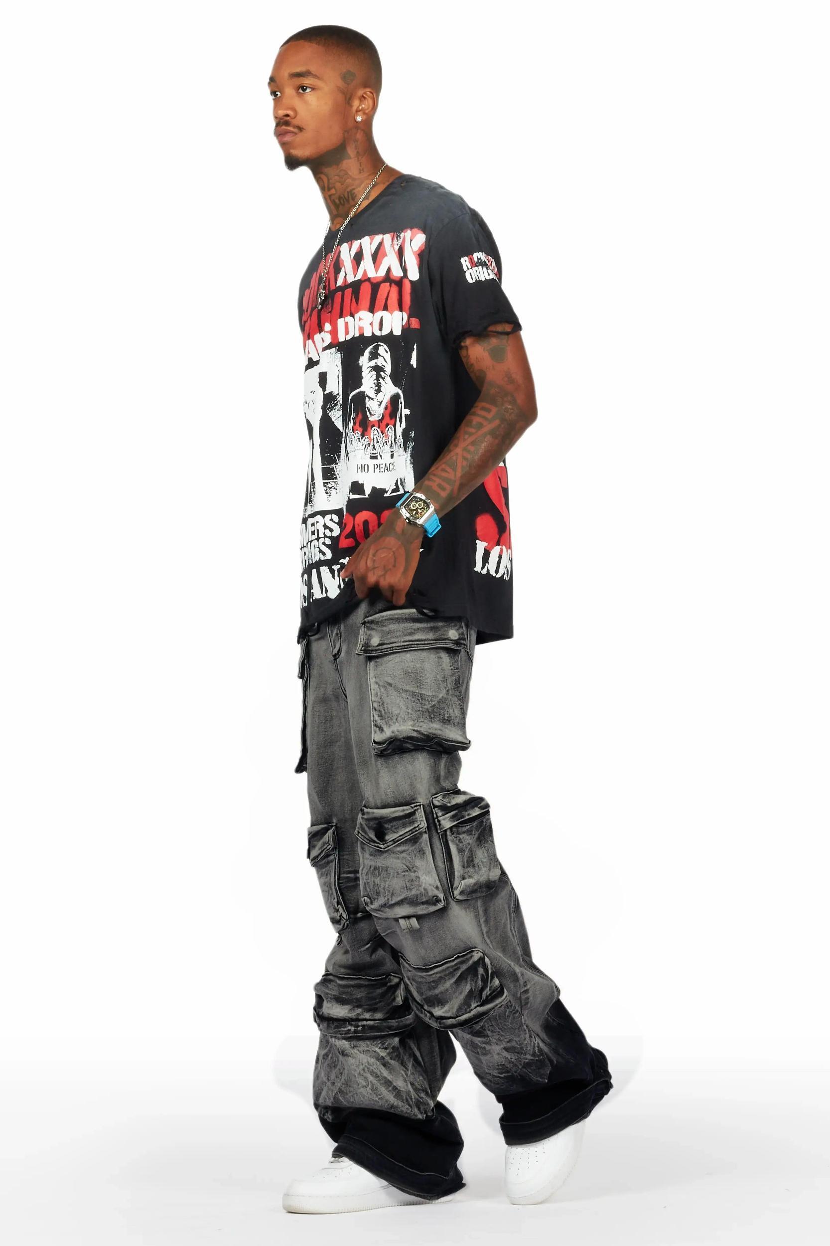 Mahesh Dark Grey Wash Baggy Cargo Jean Male Product Image