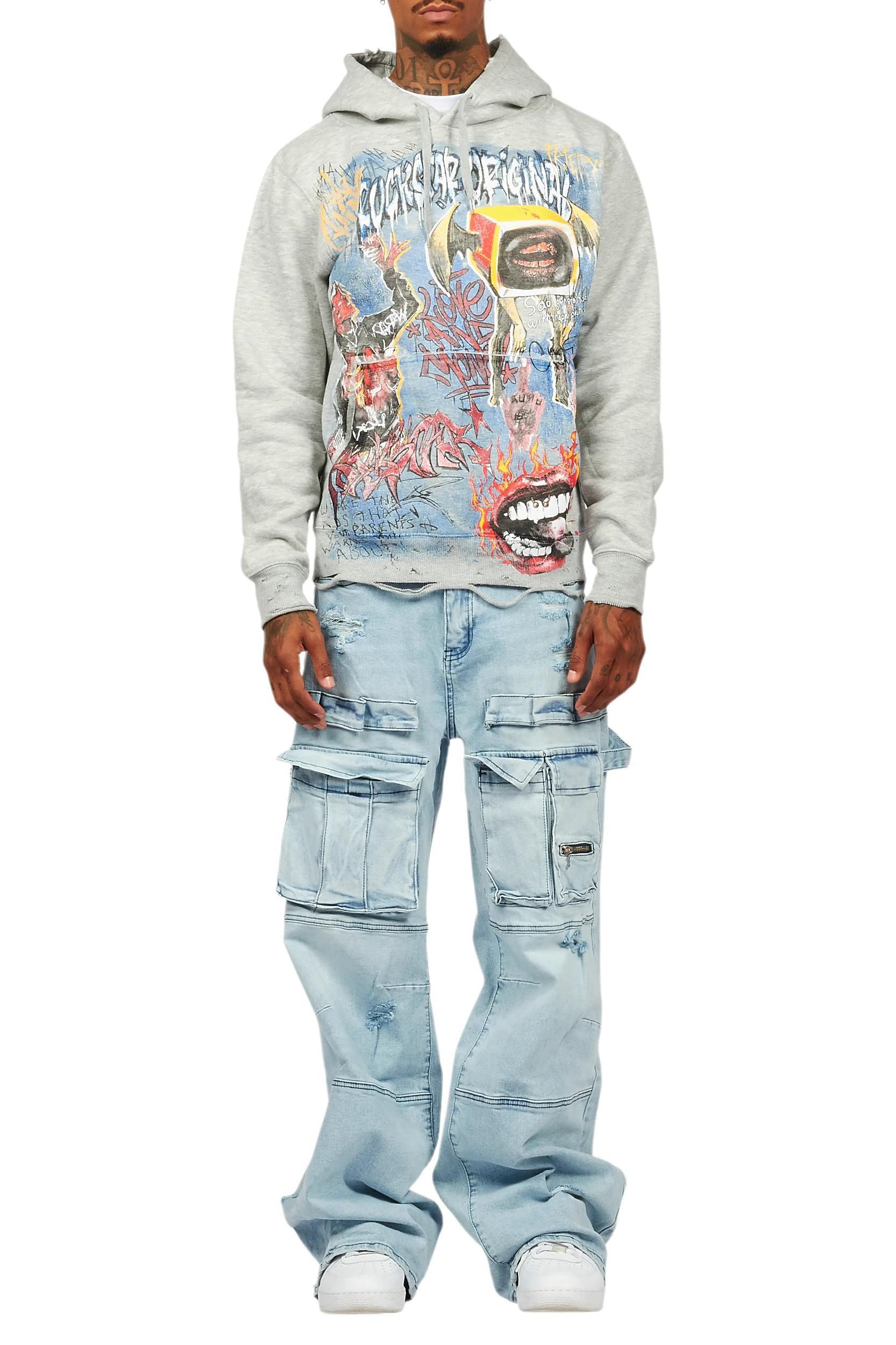 Yooz Heather Grey Hoodie & Burain Baggy Fit Jean Bundle Male Product Image