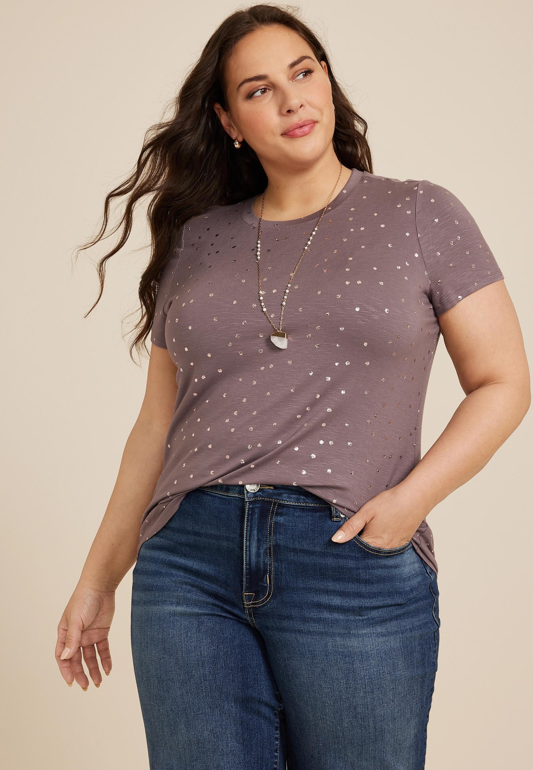 Maurices 4X Plus Size Womens 24/7 Kennedy Polka Dot Crew Neck Tee Purple Product Image