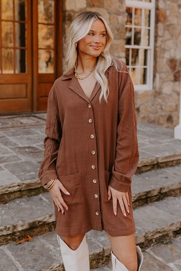 Afternoon Escape Linen-Blend Mini Dress in Chocolate Product Image