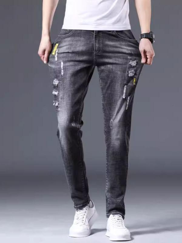 Mid Rise Washed Distressed Slim Fit Jeans Product Image