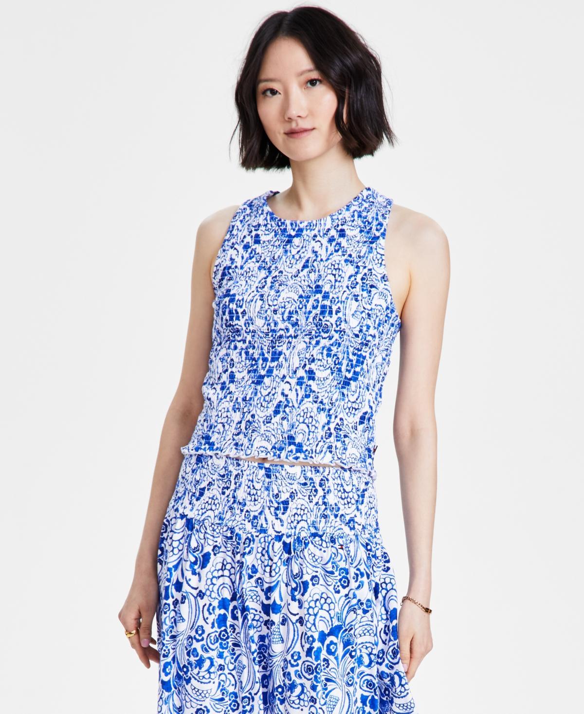 Tommy Hilfiger Sleeveless Floral Smocked Top (Provence Multi) Women's Clothing Product Image