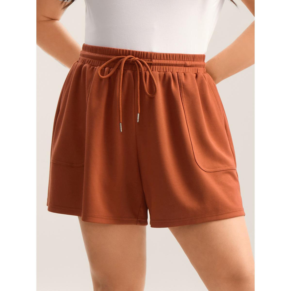 Plus Size Drawstring Split Wide-Leg Shorts Women Rust Casual Drawstring Wide Leg Everyday-Casual Shorts BloomChic 30/6X Product Image