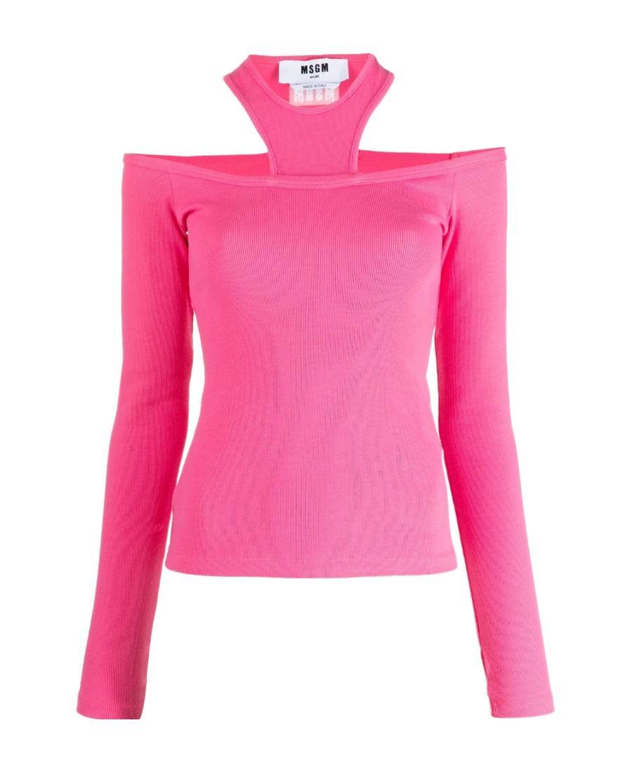 MSGM T-shirt With Round Neck And Bare Shoulder In Pink Product Image
