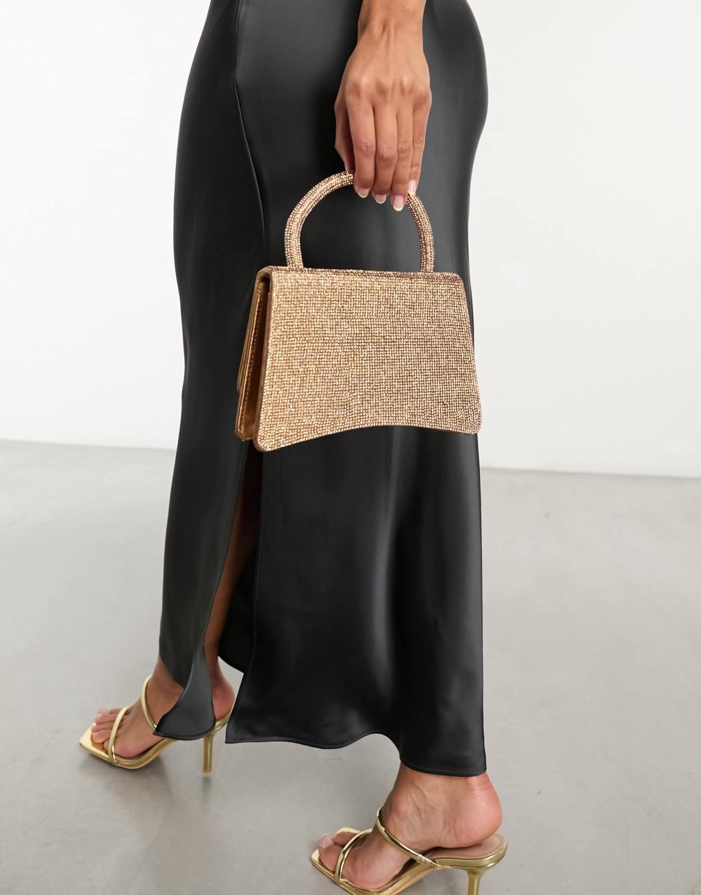 True Decadence glitter clutch bag in gold Product Image