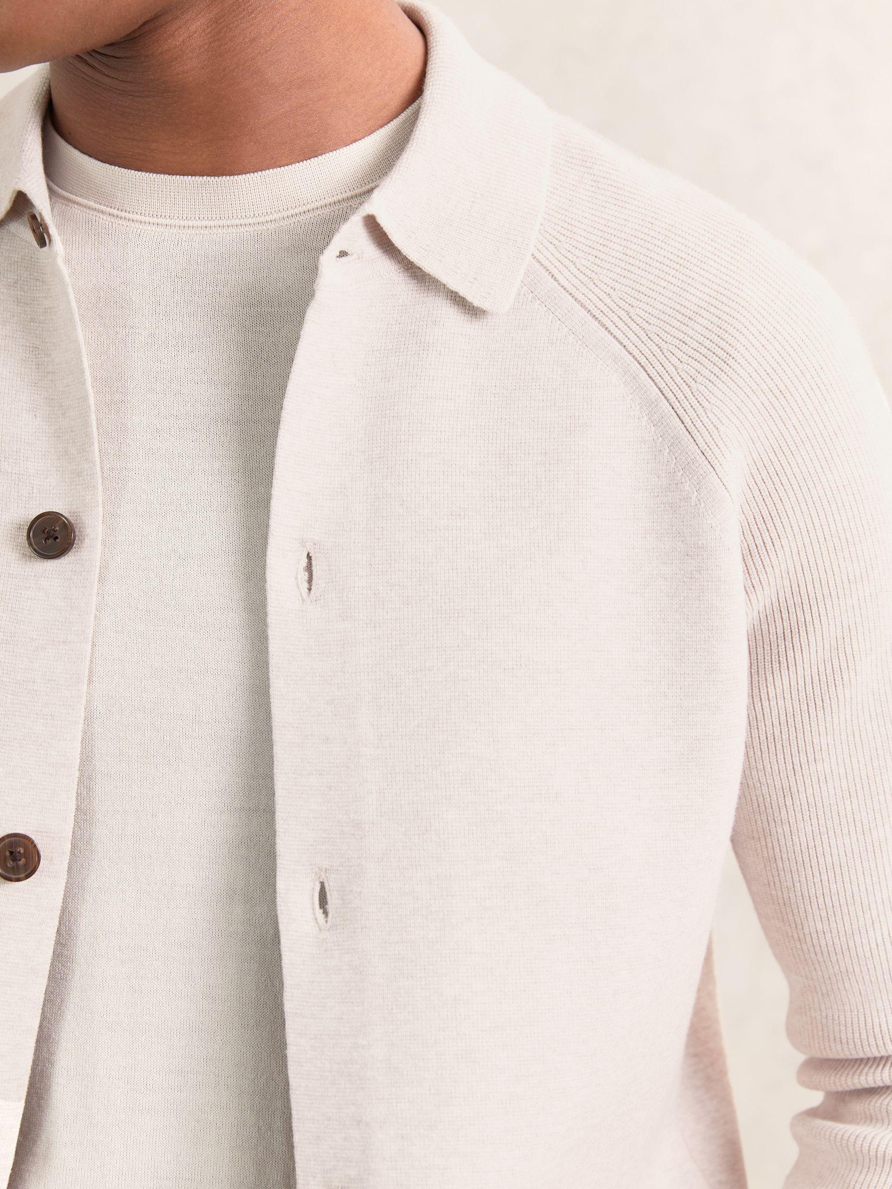 Button-Through Ribbed-Sleeve Shirt in Oatmeal Brown Product Image